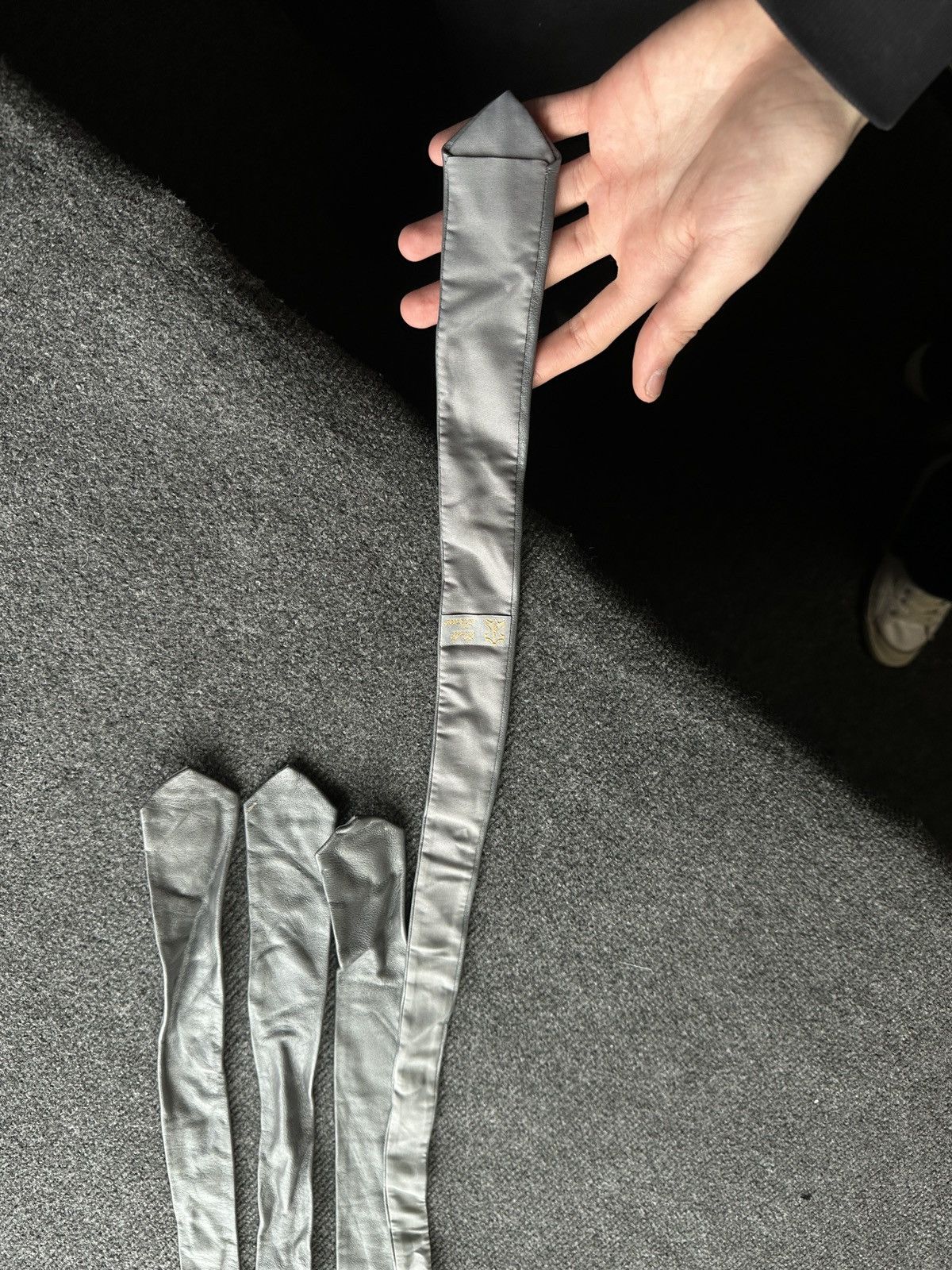 Other 🚨 LEATHER GRAY ITALY TIE LUXURY VNTG RARE OLD MONEY Size ONE SIZE - 7 Thumbnail