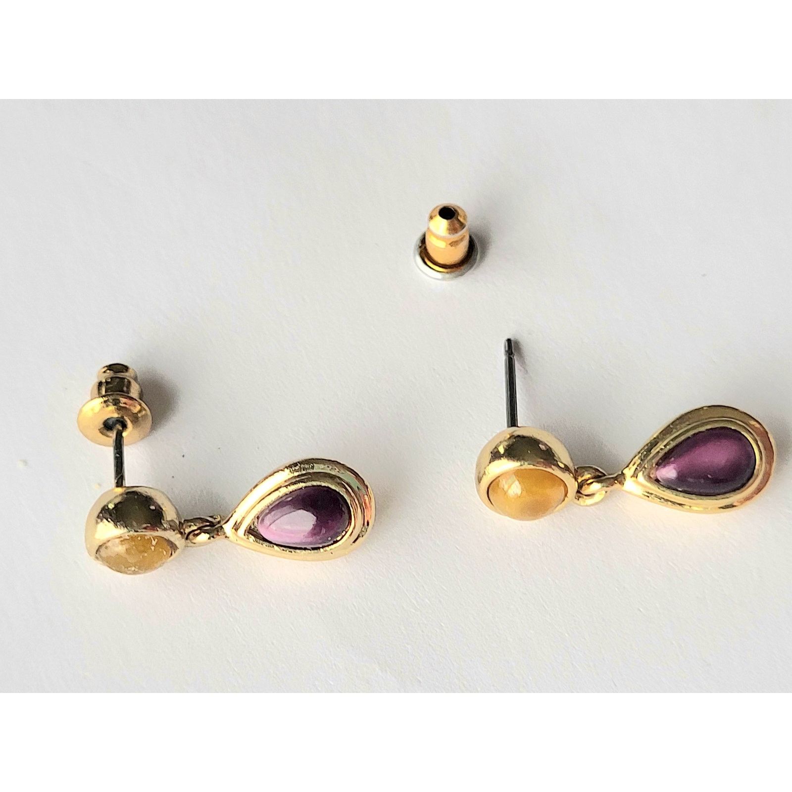 Monet Monet Amethyst Tiger Eye Earrings Vintage Signed Gold Tone Size ONE SIZE - 2 Thumbnail