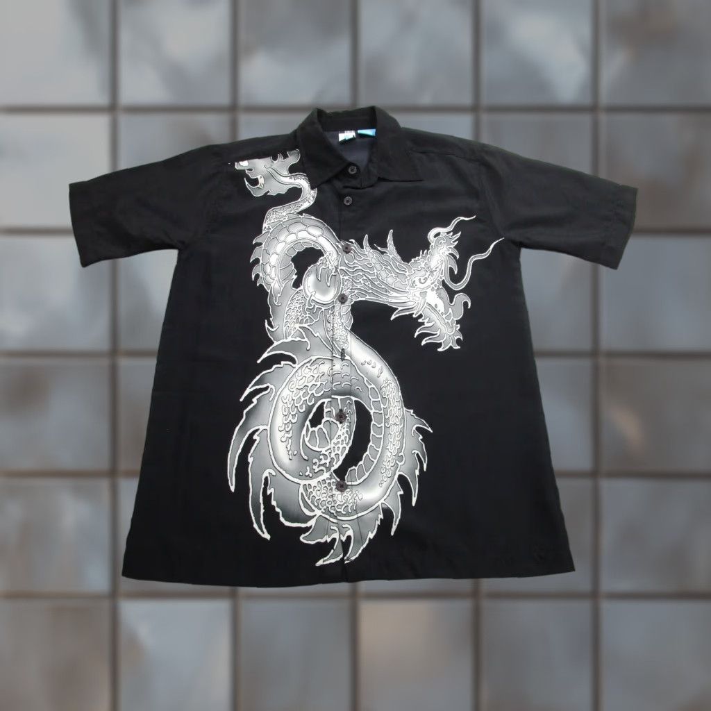 Vintage PHYS.SCI Shirt Mens M Black Short Sleeve Button Up Dragon Graphic Size US M / EU 48-50 / 2 - 1 Thumbnail