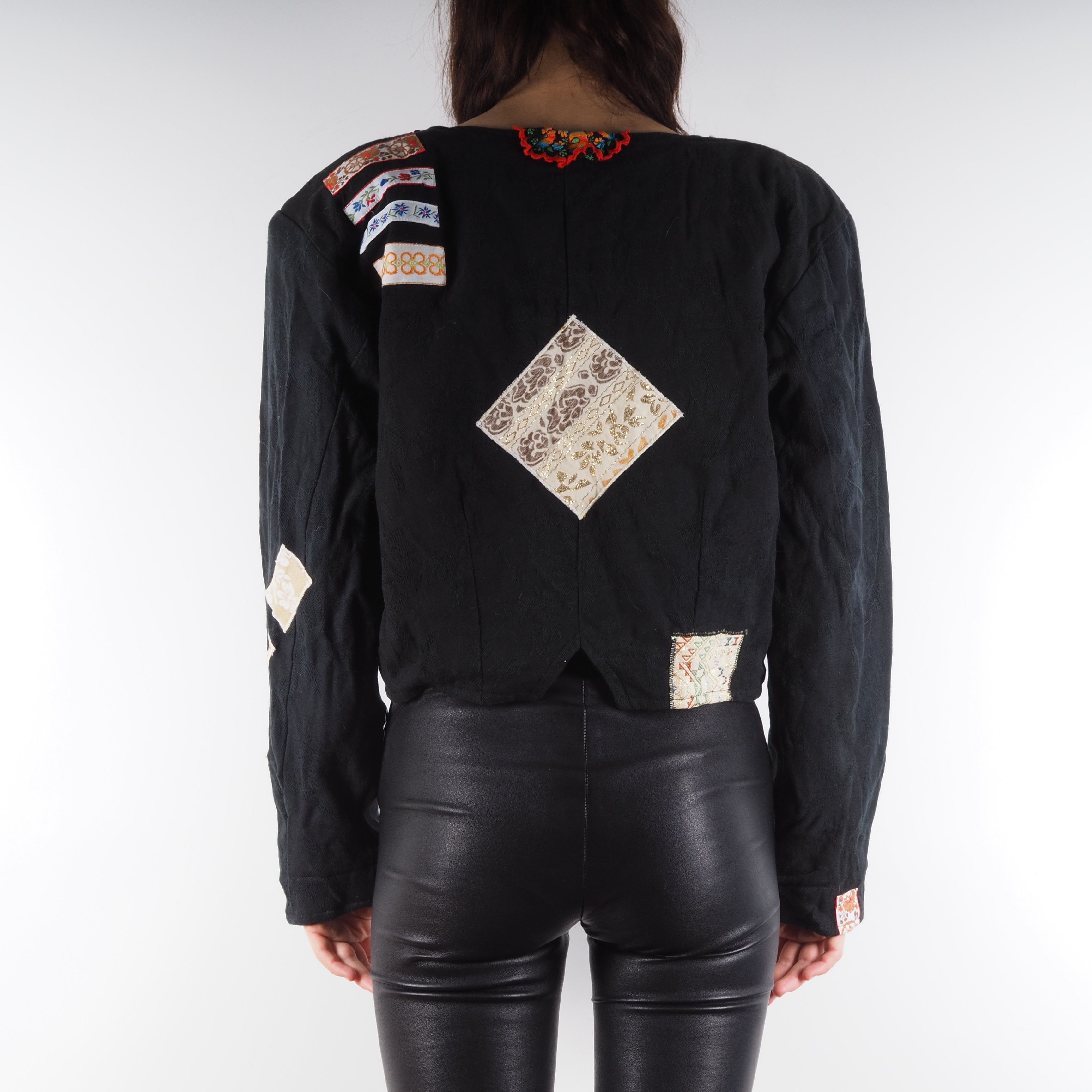 Vintage Paradise Italian Vintage Black Embroidery Patchwork Jacket Size ONE SIZE - 2 Thumbnail