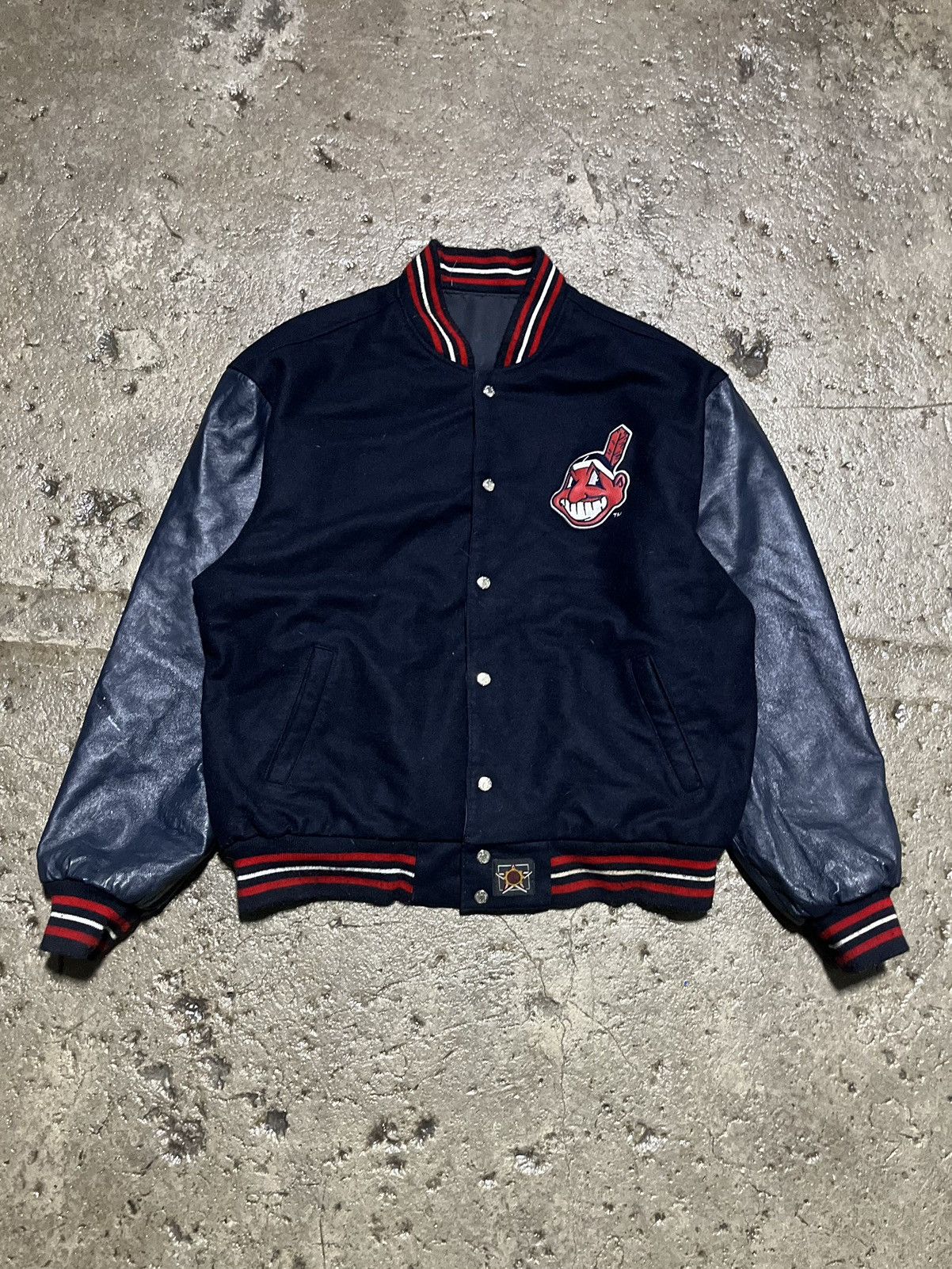 image of Mlb x Vintage Crazy Vintage 90's Cleveland Indians Jeff Hamilton Jacket in Black, Men's (Size 2XL)