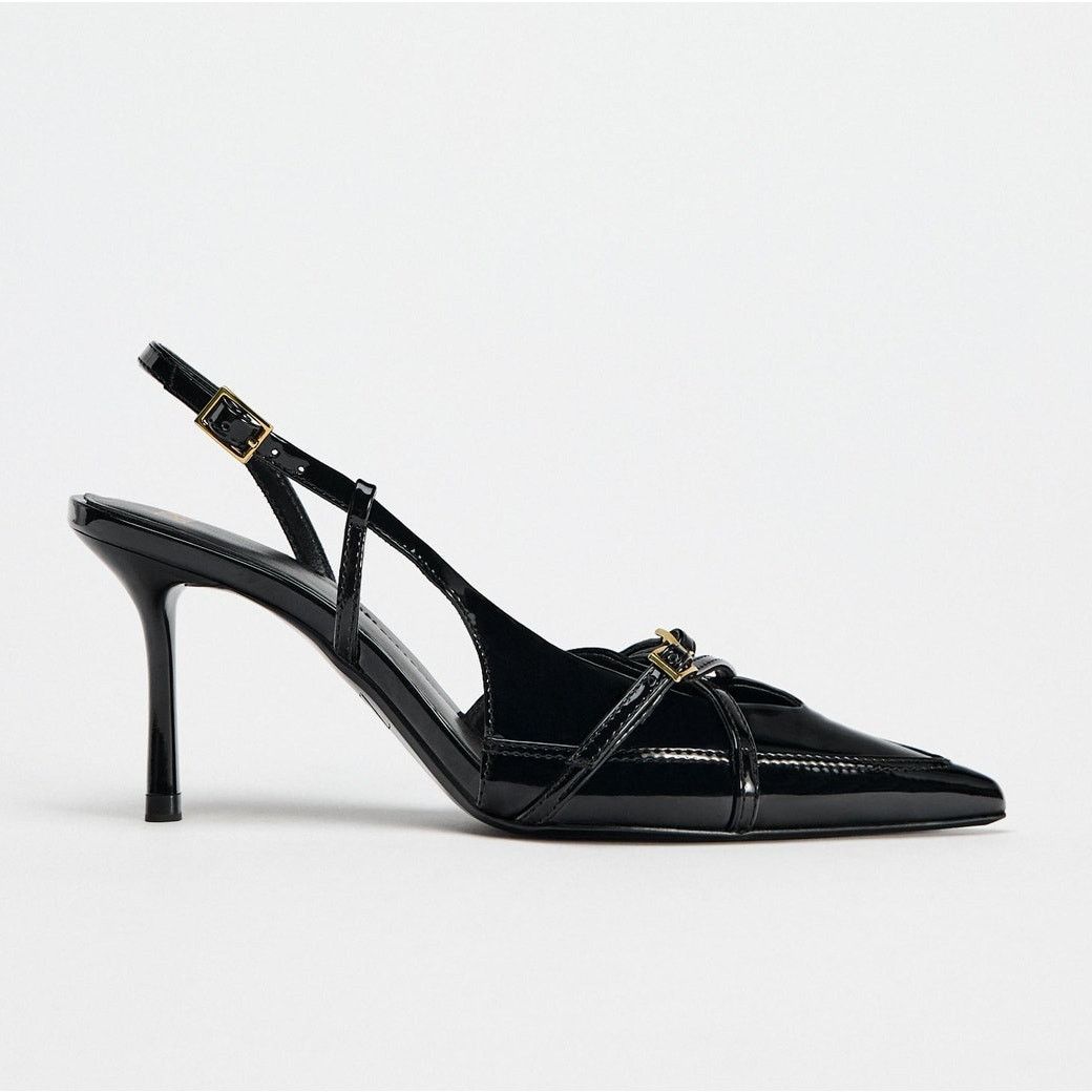 Zara Zara Black Pointed Toe Slingback Heels NWT Size US 7.5 / IT 37.5 - 16 Thumbnail