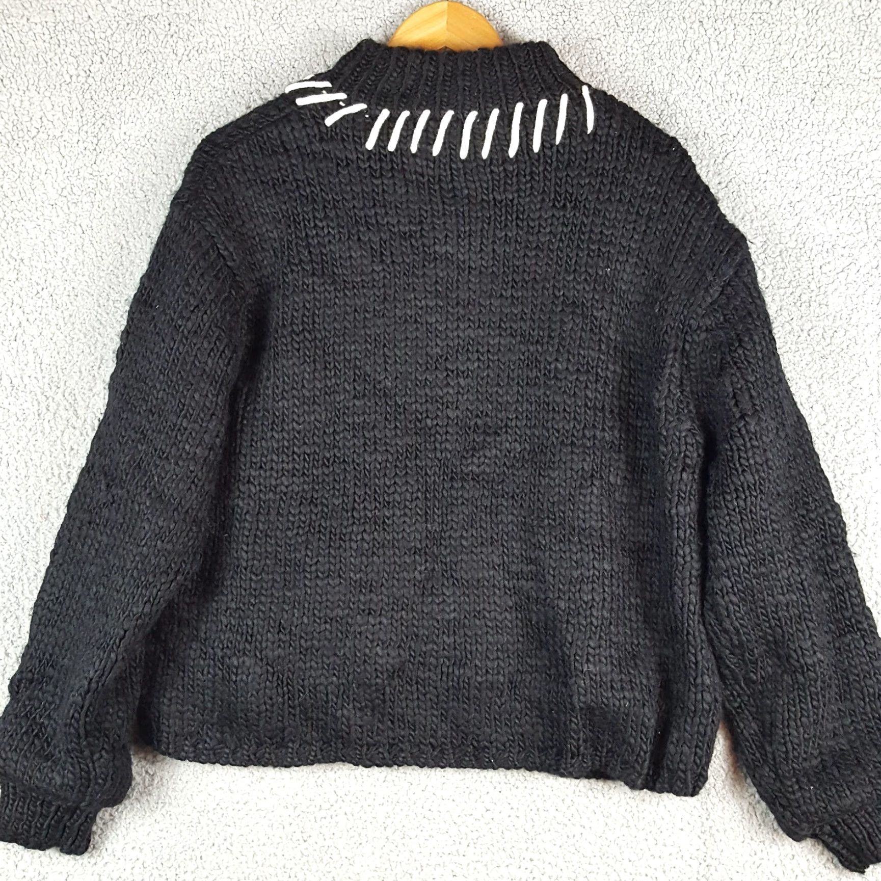Vintage Y2K Black Wool Blend Oversized Zip Up Women's Size M Black Knit Pocket Sweater Size M / US 6-8 / IT 42-44 - 5 Thumbnail