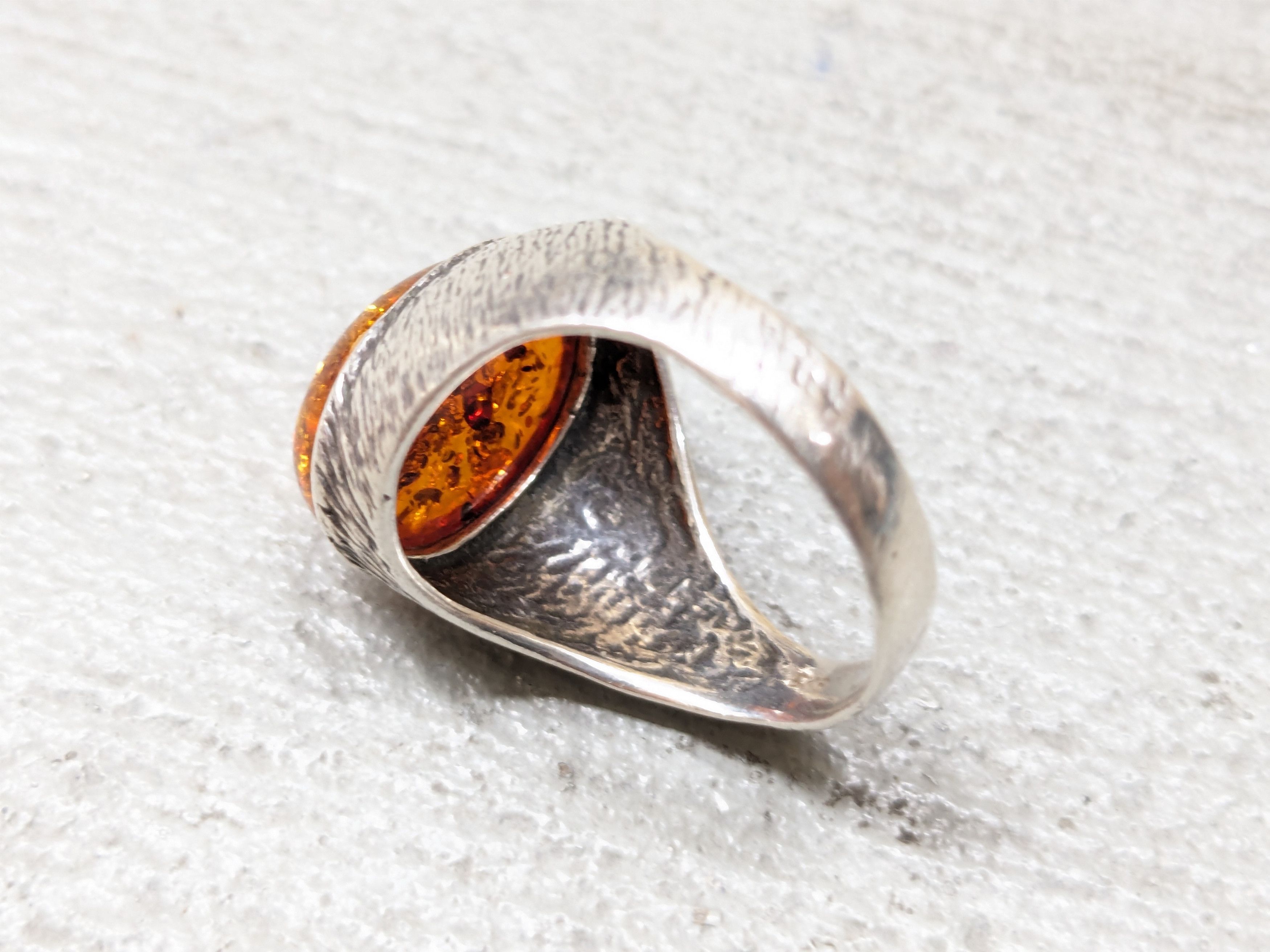 Other Vintage Sterling Silver Ring Amber Size 8.5 Minimalist Oval Size ONE SIZE - 5 Thumbnail