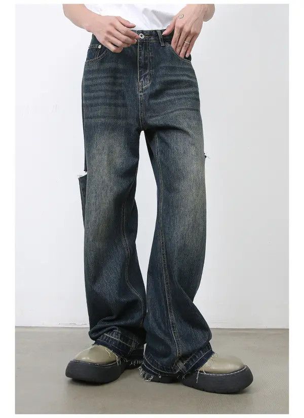 Japanese Brand Distressed straight loose wide-leg versatile ripped jeans Size US 34 / EU 50 - 6 Thumbnail