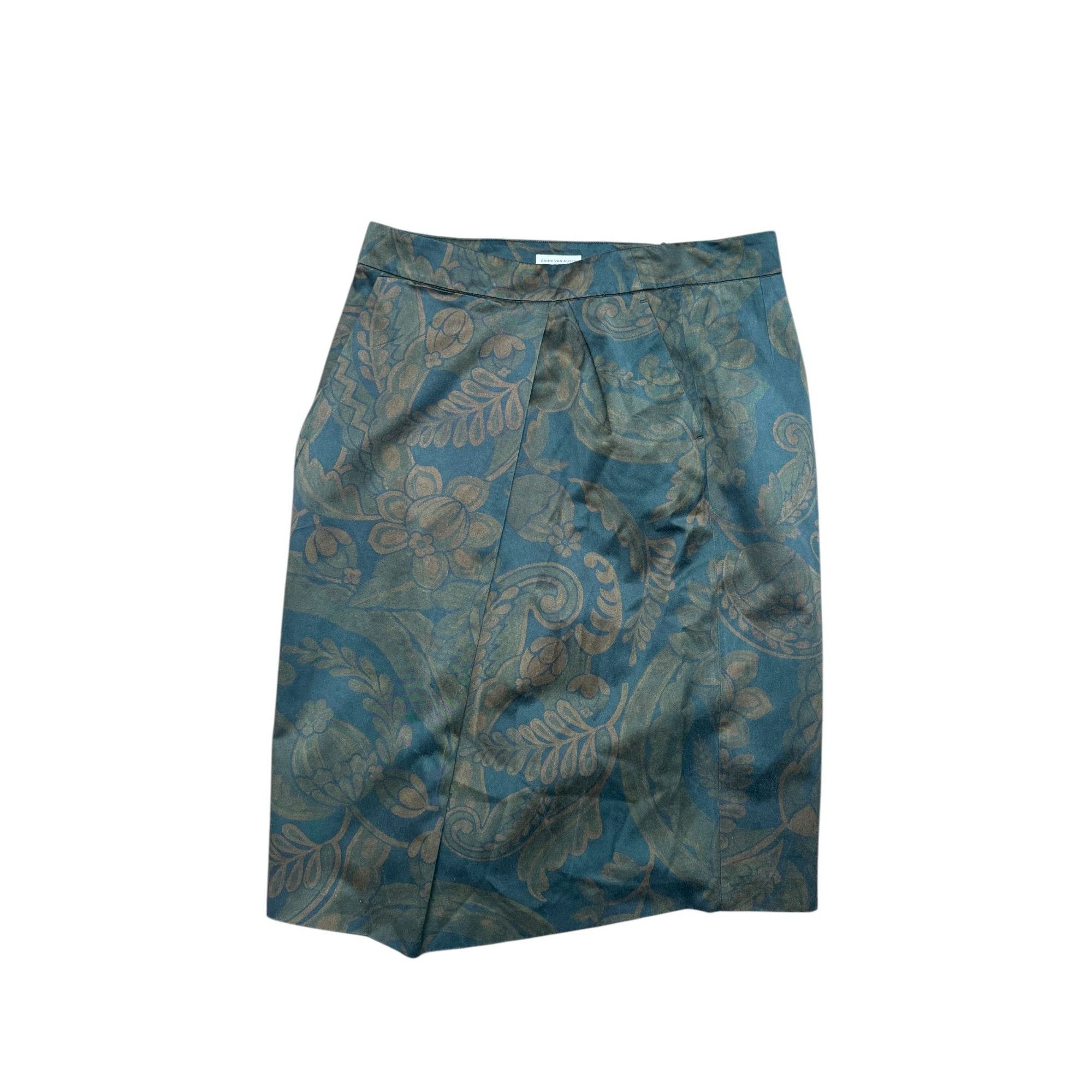 Dries Van Noten Kaki Floral Skirt Size 30" / US 8 / IT 44 - 1 Thumbnail