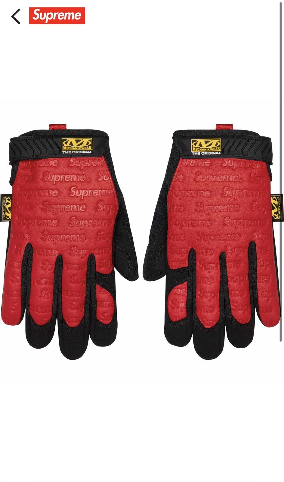 image of Supreme Mechanix Leather Gloves XL in Red, Men's