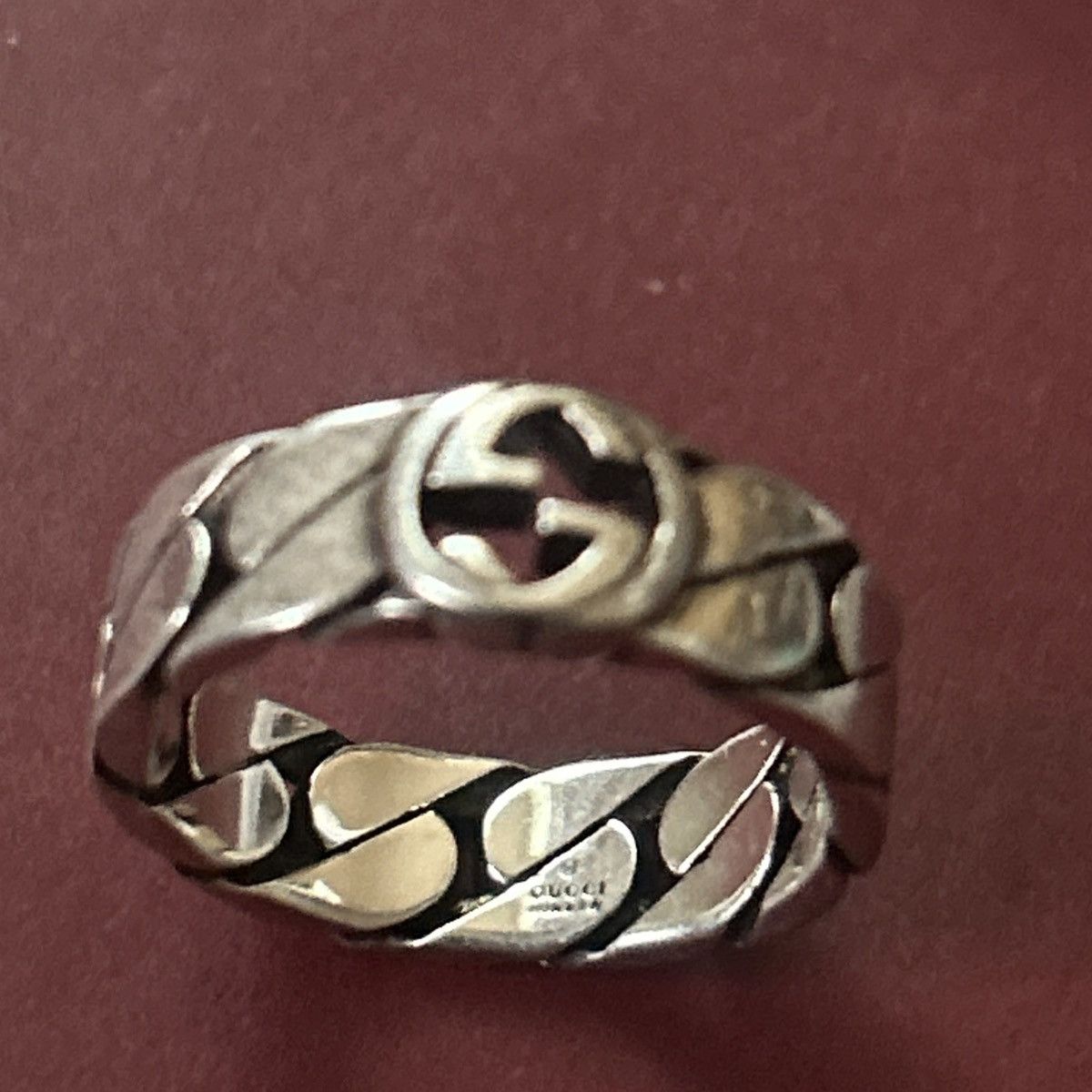 Gucci Gucci Wide Ring w Interlocking G Sterling Silver Chain AG925 Size ONE SIZE - 4 Thumbnail