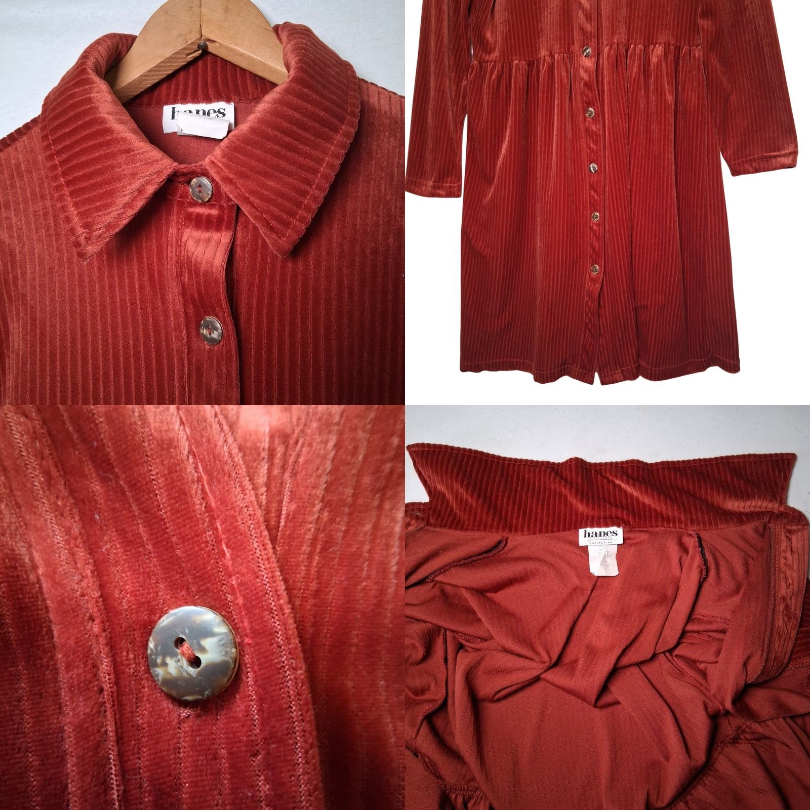 Hanes VINTAGE Hanes Signature Collection Dress Small Rust Ribbed Velour Button Earthy Size S / US 4 / IT 40 - 8 Thumbnail