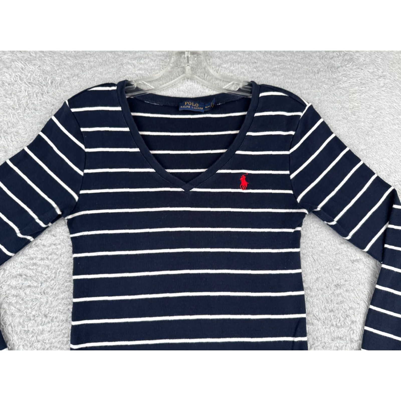 Polo Ralph Lauren Polo Ralph Lauren Shirt Juniors M Blue Stripe V-Neck Long Sleeve Cotton Size M / US 6-8 / IT 42-44 - 4 Thumbnail