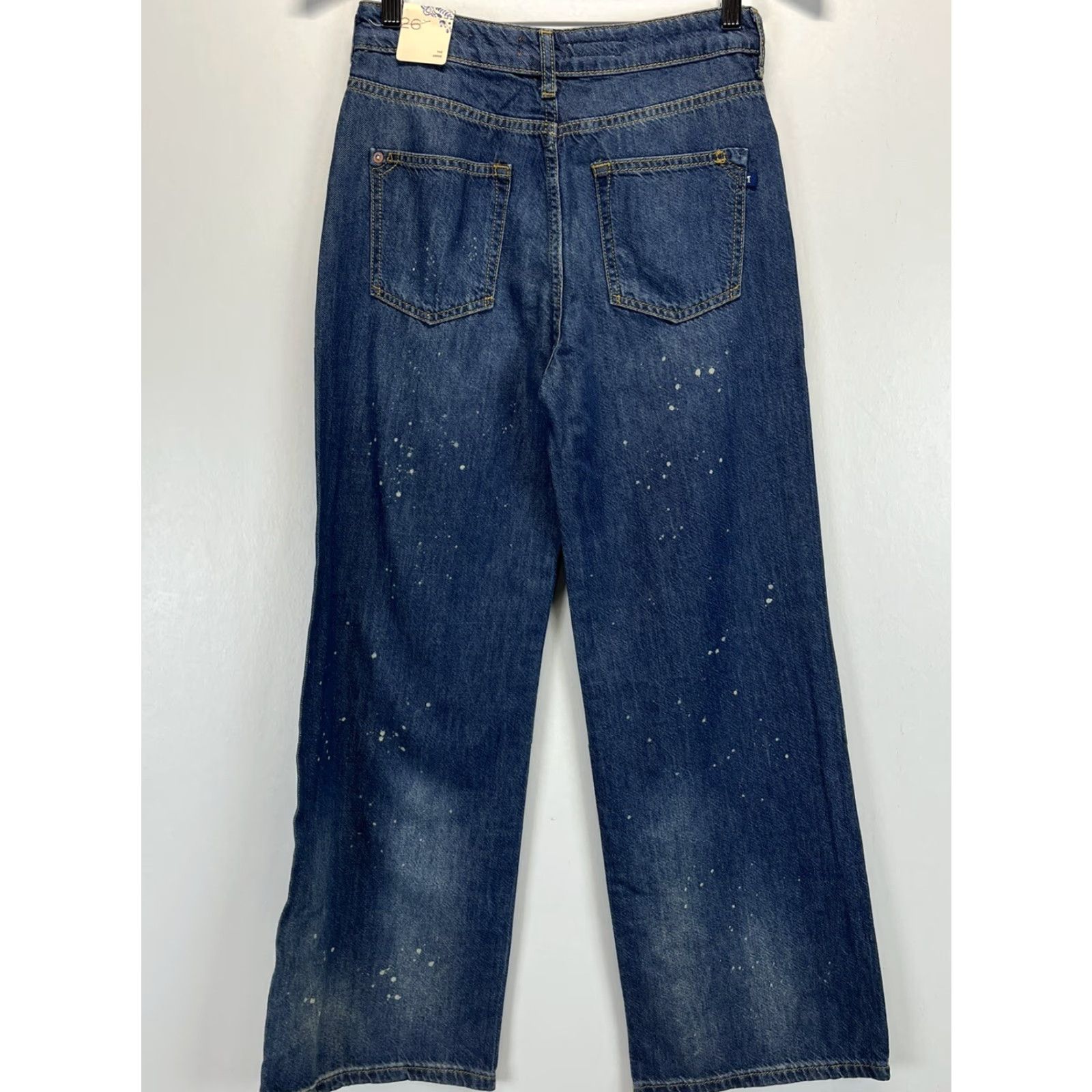 Vintage Pilcro for Anthropologie Jeans High Waist Wide-Leg Blue Paint Splatter Women Regular Size 26 NWT Flaw Missing Rivet Size 26" / US 2 / IT 38 - 2 Thumbnail
