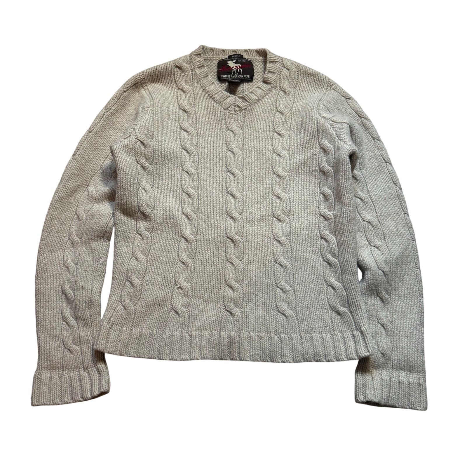 Abercrombie & Fitch Abercrombie & Fitch Lambswool Cable Knit Sweater Muscle Fit Size US XL / EU 56 / 4 - 1 Thumbnail