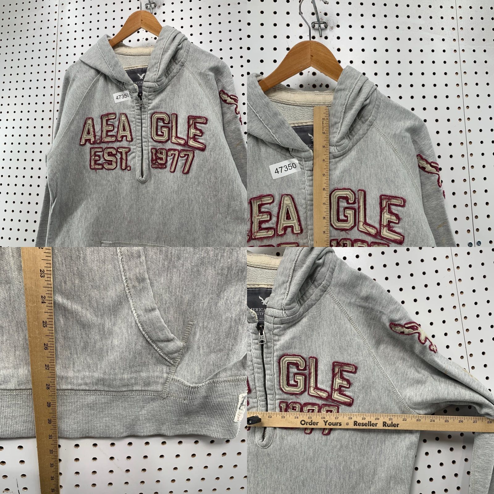 American Eagle Outfitters VINTAGE American Eagle Hoodie Sweatshirt Mens LT Gray Embroidered Heavyweight Size US L / EU 52-54 / 3 - 9 Thumbnail