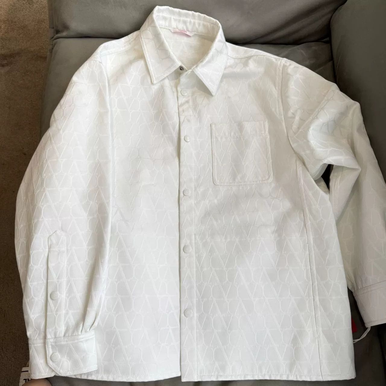Valentino Valentino White Logo Shirt Jacket Size US XL / EU 56 / 4 - 1 Thumbnail