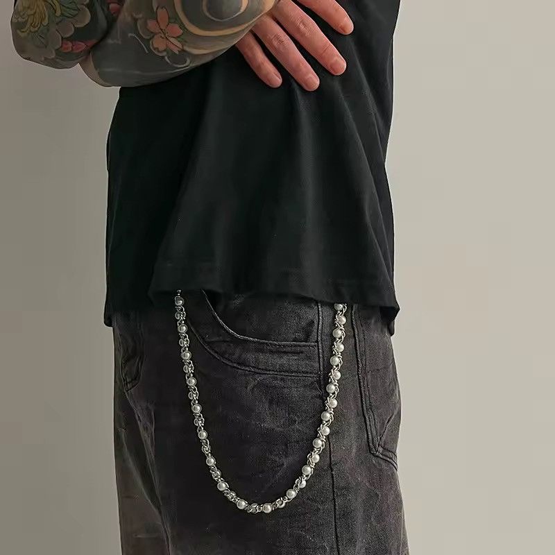 Jewelry Unisex Silver Color Pearl Chain for Jeans/Cargo - Size ONE SIZE - 2 Thumbnail