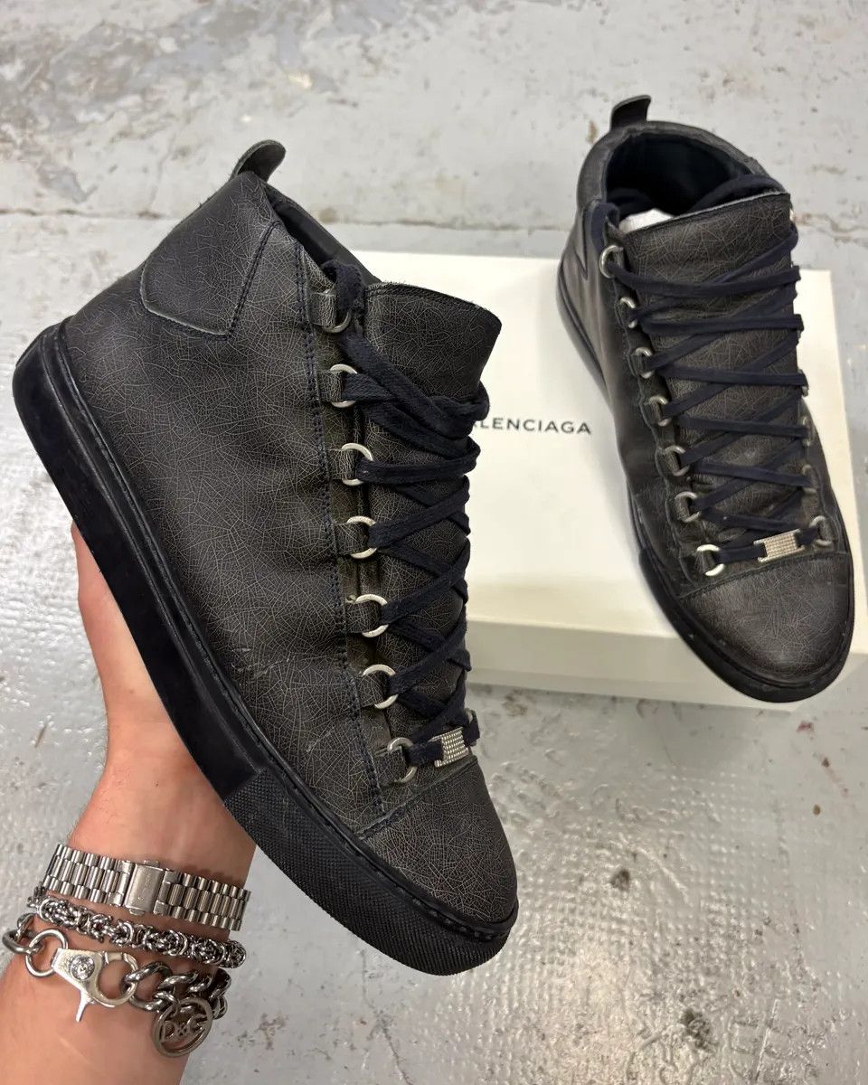 Balenciaga Balenciaga Grey Crackled Effect Leather High-Top Sneakers Size US 10.5 / EU 43-44 - 1 Thumbnail