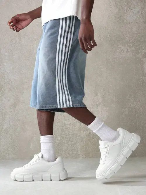 Jean Washed Y2k Shorts Jorts jeans Stripe Size US 30 / EU 46 - 1 Thumbnail