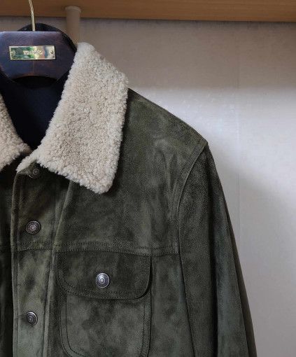 Tom Ford o1sm1stk0824 Cashmere Suede Shearling Trucker Jacket Khaki Size US M / EU 48-50 / 2 - 2 Thumbnail