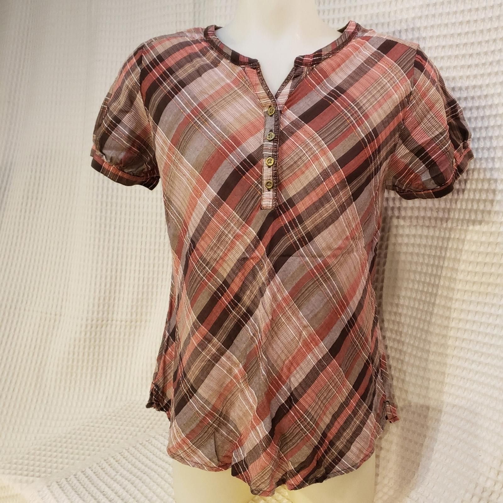 Other Christopher & Banks Plaid Blouse Brown/Pink/White Size M / US 6-8 / IT 42-44 - 1 Thumbnail