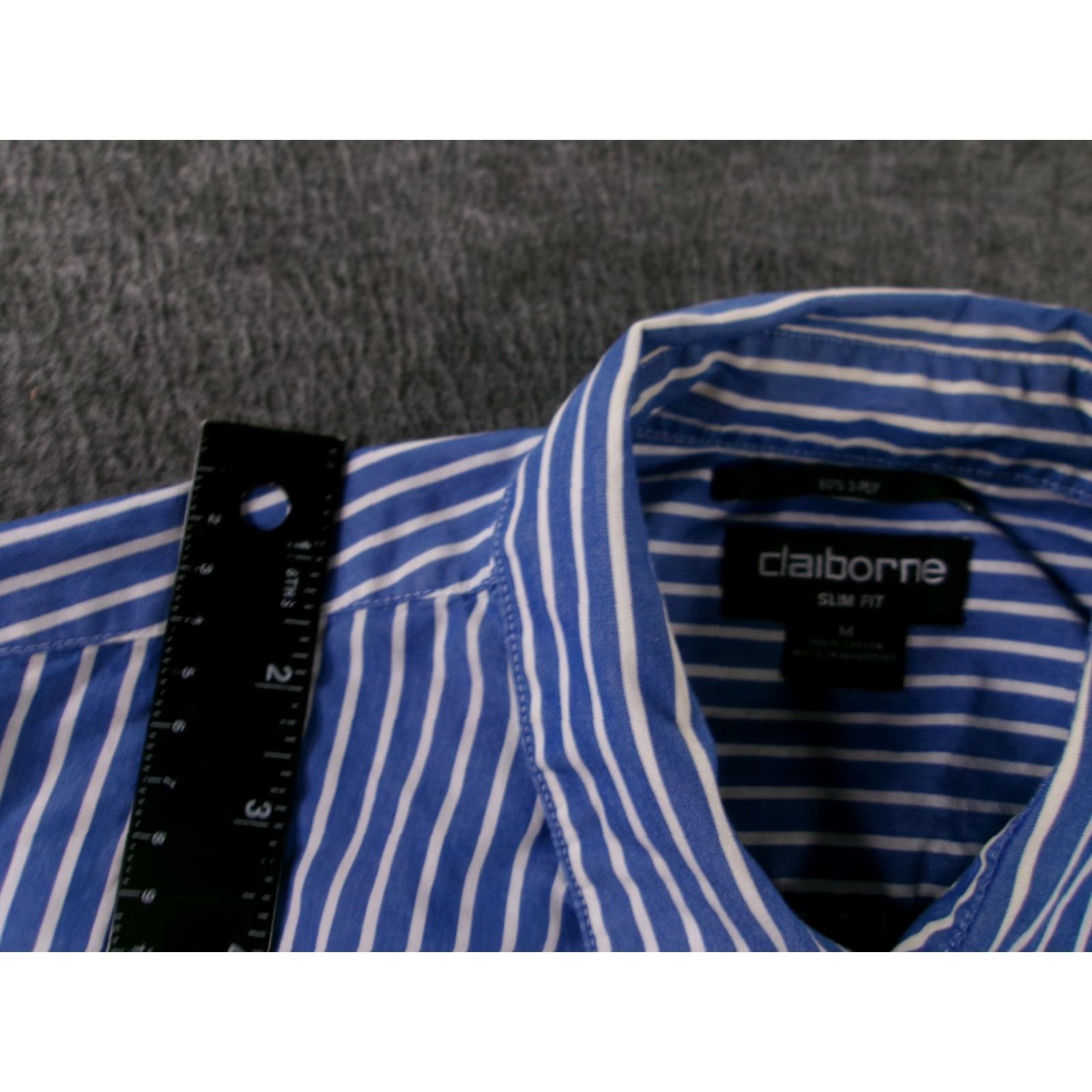 Liz Claiborne Claiborne Shirt Men Medium Blue Striped Slim Fit Preppy Classic 80s Office Workwear Button-Up Size US M / EU 48-50 / 2 - 4 Thumbnail