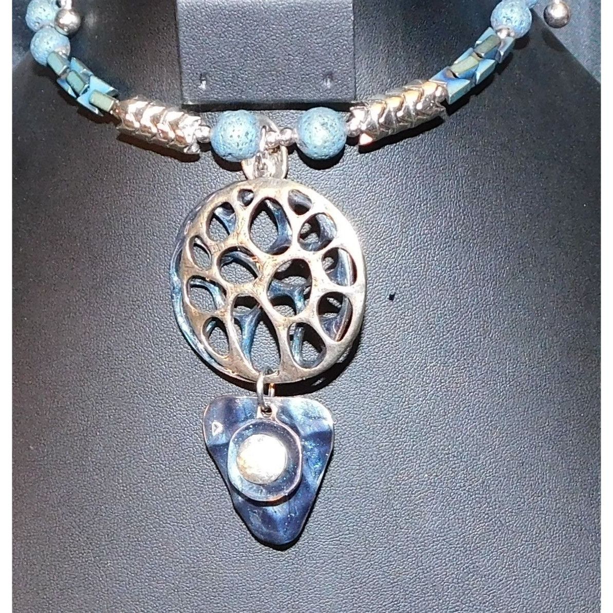 Other Brutalist Abstract Blue And Silver Tone Volcanic Rock Neckla Size ONE SIZE - 1 Thumbnail