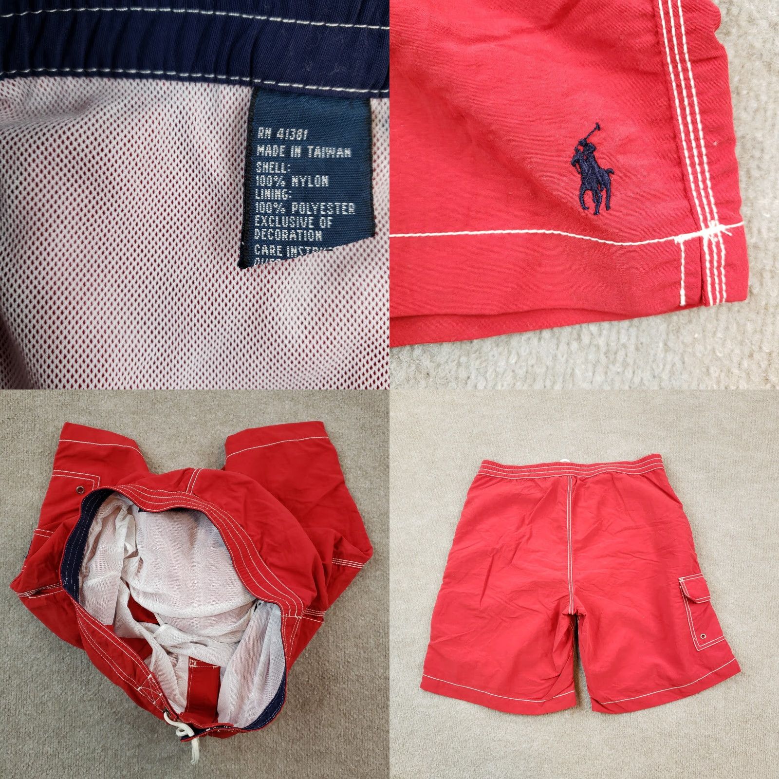 Polo Ralph Lauren VINTAGE Polo Ralph Lauren Board Shorts Mens Large Red Nylon Mesh Lined Drawstring Pockets Swimwear Size US L / EU 52-54 / 3 - 8 Thumbnail