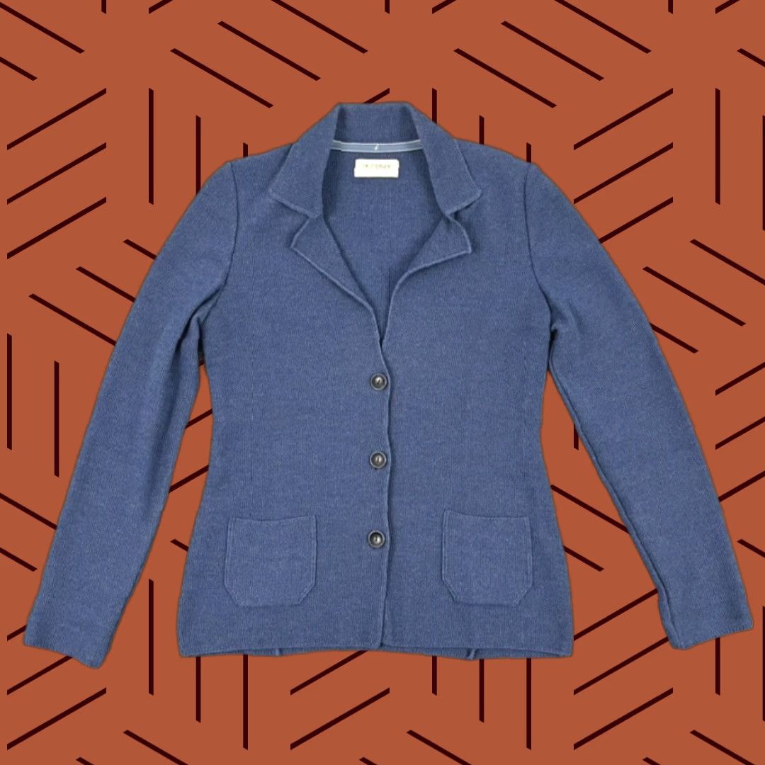 Vintage Falconeri Women's Cardigan Sweater Blazer Small Blue Wool Knitted Notched Italy Casual Winter Size S / US 4 / IT 40 - 1 Thumbnail