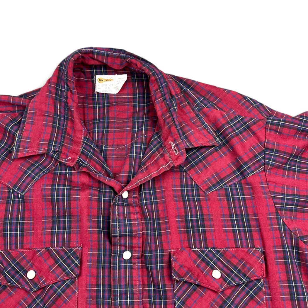 Imperial VINTAGE Key Imperial Western Shirt XL Adult Red Plaid 80s Cotton Blend Short Sleeve Button-Up Collared Snap Pockets USA Mens Size US XL / EU 56 / 4 - 2 Thumbnail