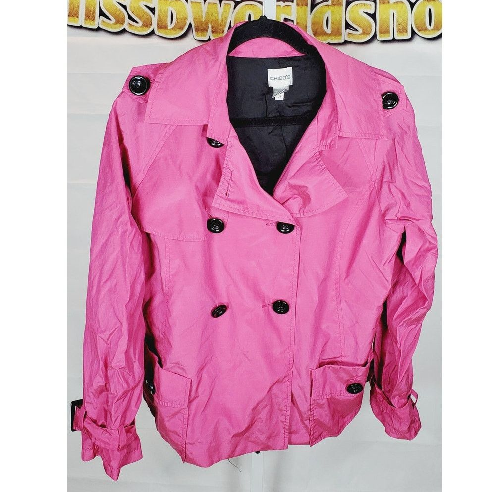 Chicos Chicos Pink Double Breasted Trench Coat Jacket Size 1 S Size S / US 4 / IT 40 - 4 Thumbnail