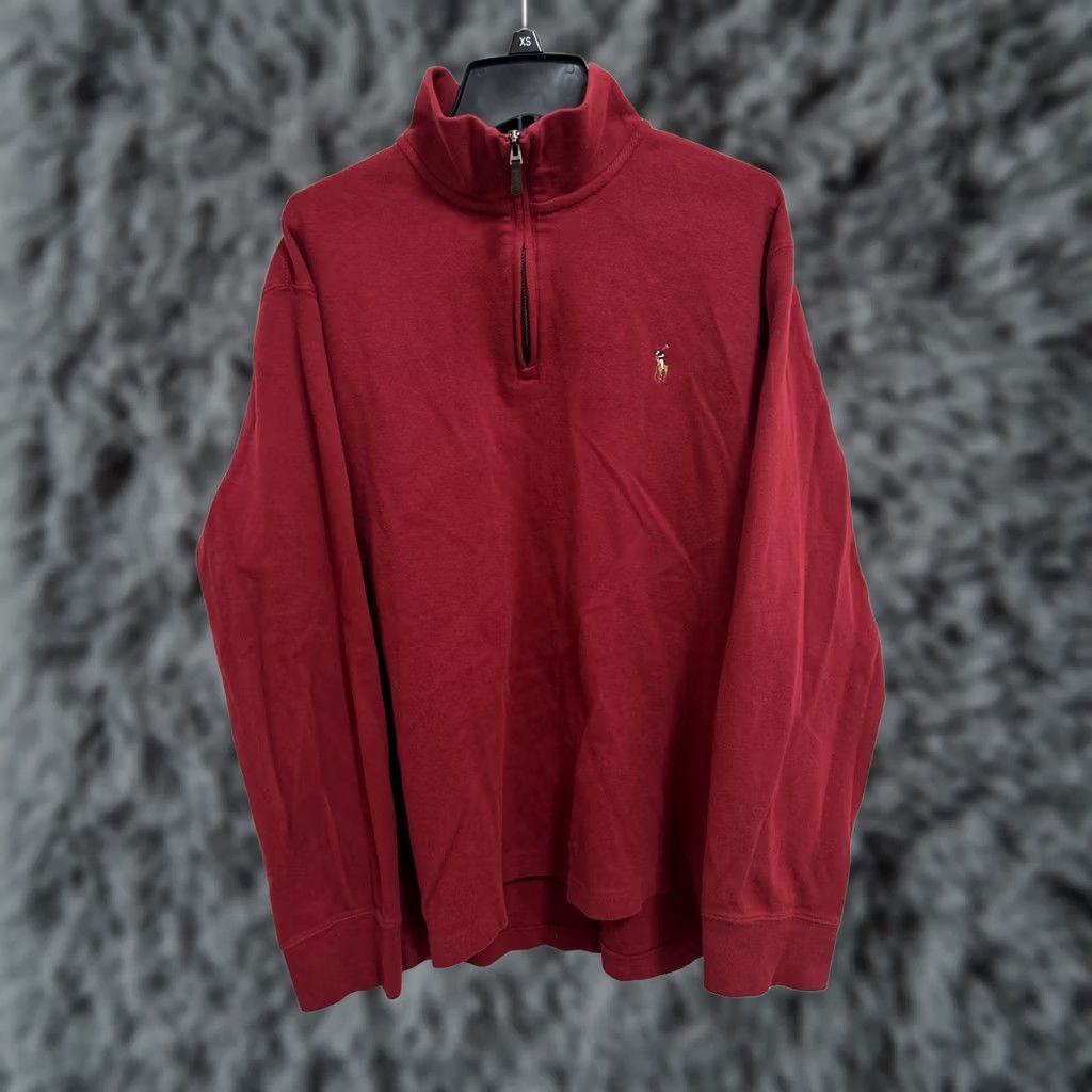 Ralph Lauren Polo Ralph Lauren Sweater Mens Large Red Estate Rib 1/4-Zip Pullover Cotton Rib-Knit Embroidered Logo Pony Size US L / EU 52-54 / 3 - 1 Thumbnail