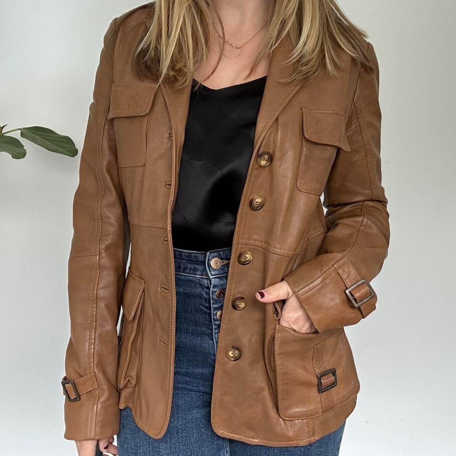 Other Camel Brown Leather Jacket (S) Size S / US 4 / IT 40 - 1 Thumbnail