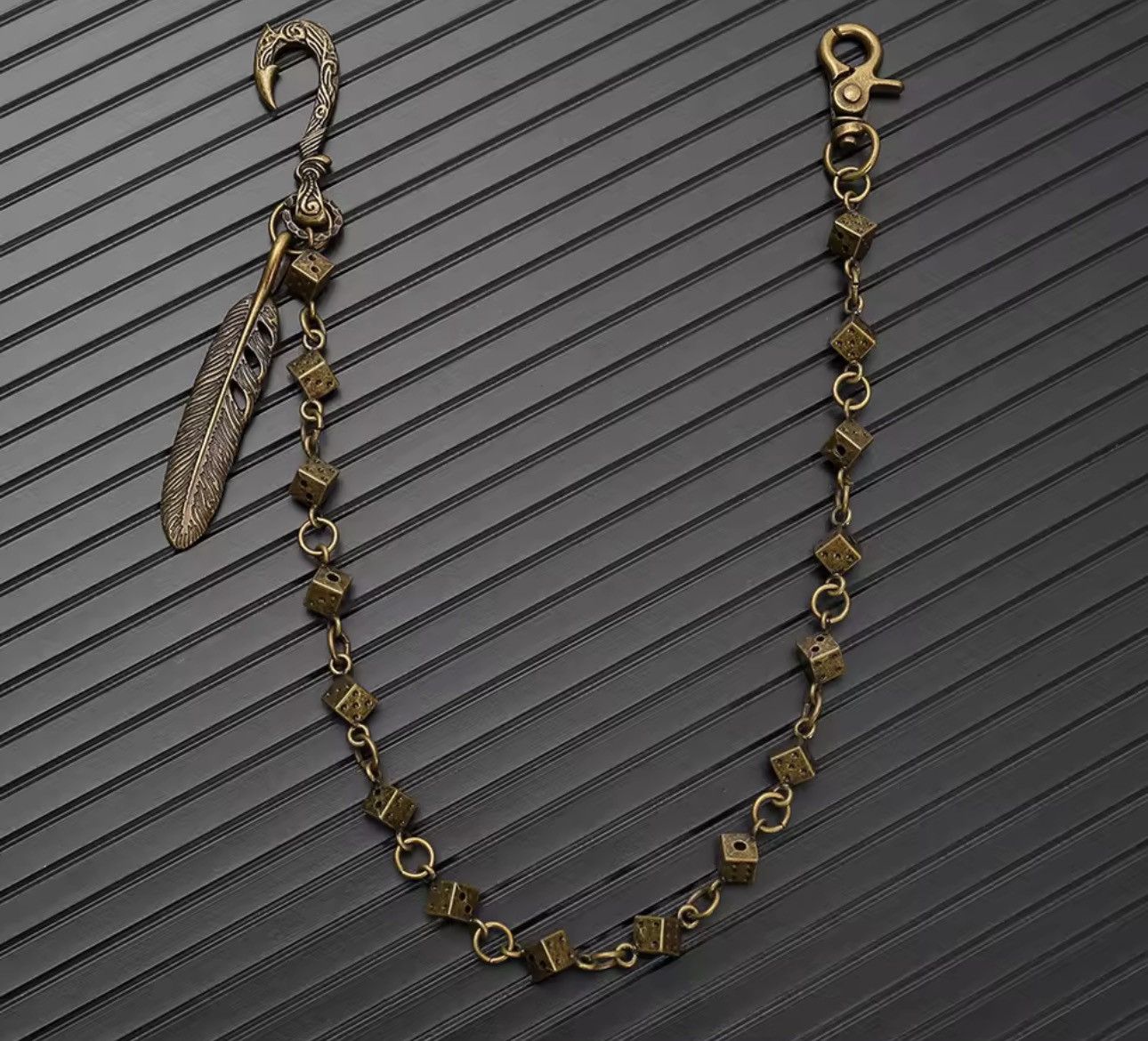 Jewelry Punk Grunge Dice & Feather Wallet Chain Size ONE SIZE - 5 Thumbnail