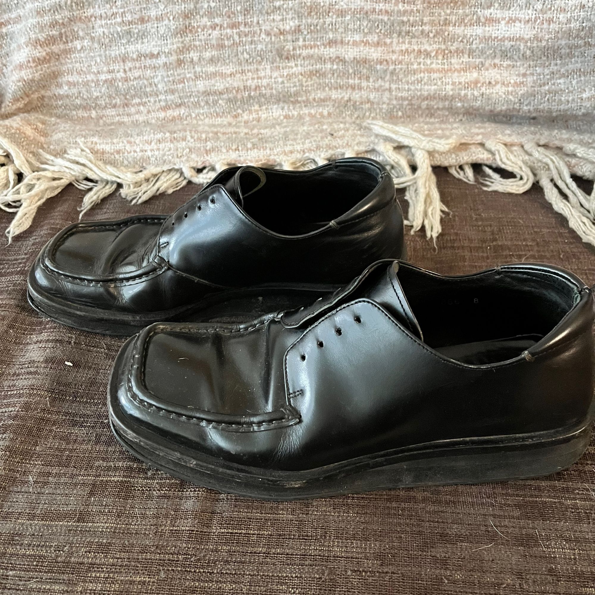 Prada Vintage PRADA Men's Black Square Toe Lace Up Oxford Derby Size US 8 / EU 41 - 3 Thumbnail
