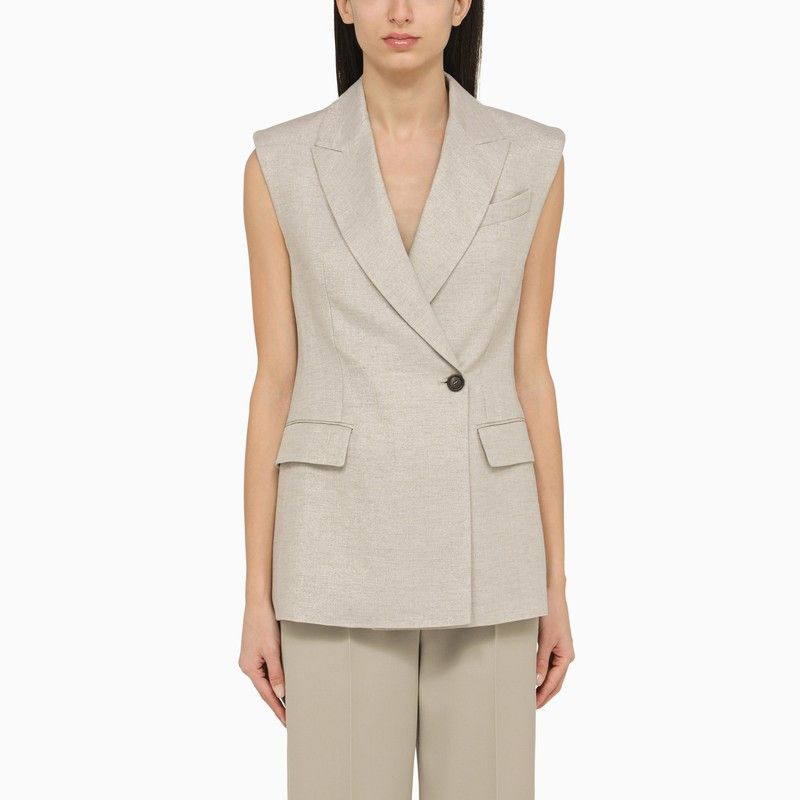 image of Brunello Cucinelli Light Grey Linen Waistcoat, Women's (Size Small)