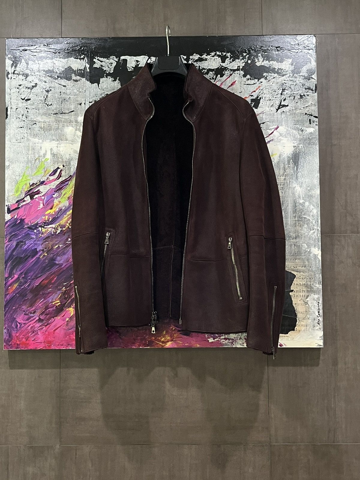 John Varvatos Shearling Moto Backzip jacket. Size EU48 USA38. Size US M / EU 48-50 / 2 - 18 Thumbnail