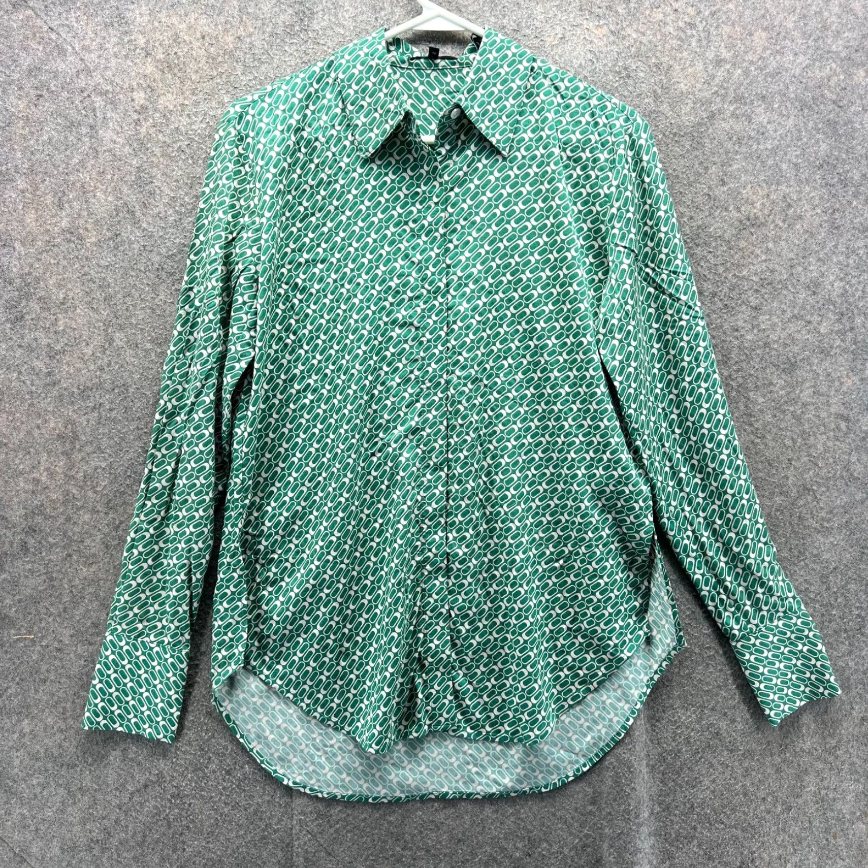 Theory Theory Shirt Women Petite Green Pattern Geometric Silk Button-Up Shirt Sunaya HP 325 Size S / US 4 / IT 40 - 2 Thumbnail