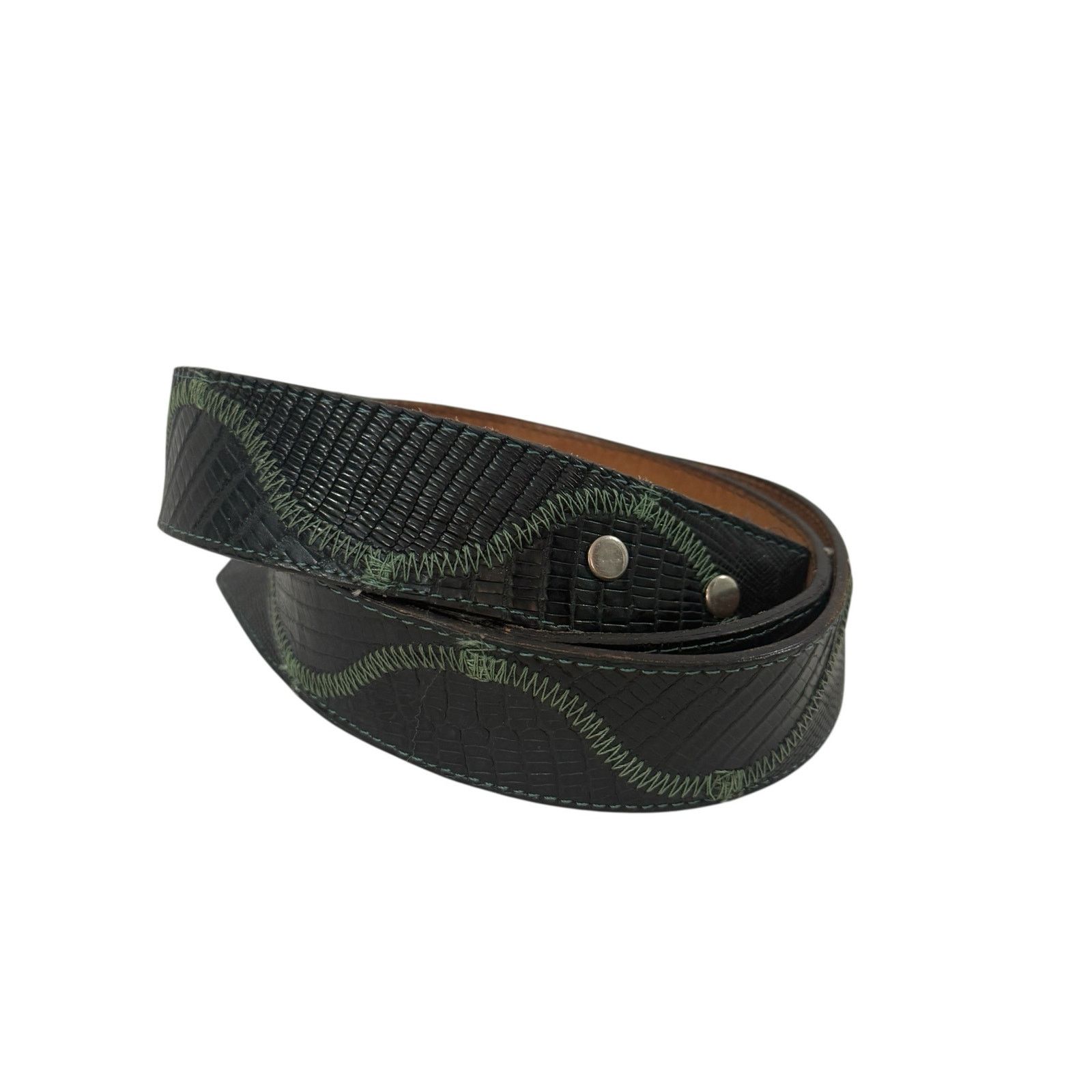 & Other Stories Vintage DDD Black Reptile Embossed Leather Belt Strap 38 Size ONE SIZE - 3 Thumbnail
