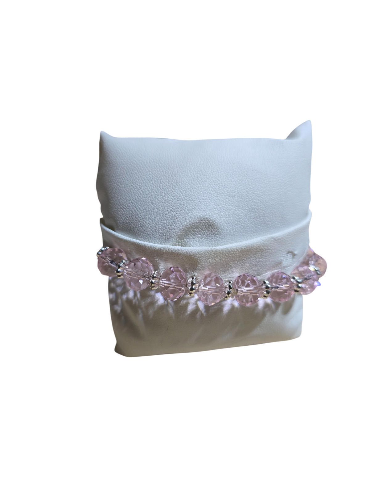 The Unbranded Brand Handmade Pink Beaded Sterling Silver Stretch Bracelet Size ONE SIZE - 2 Thumbnail
