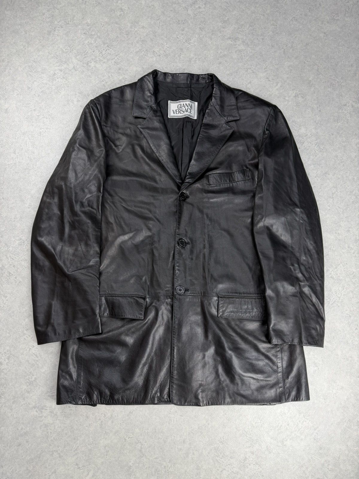 Versace Vintage Gianni Versace Black Leather Blazer Jacket Size 56 Size US XL / EU 56 / 4 - 1 Thumbnail