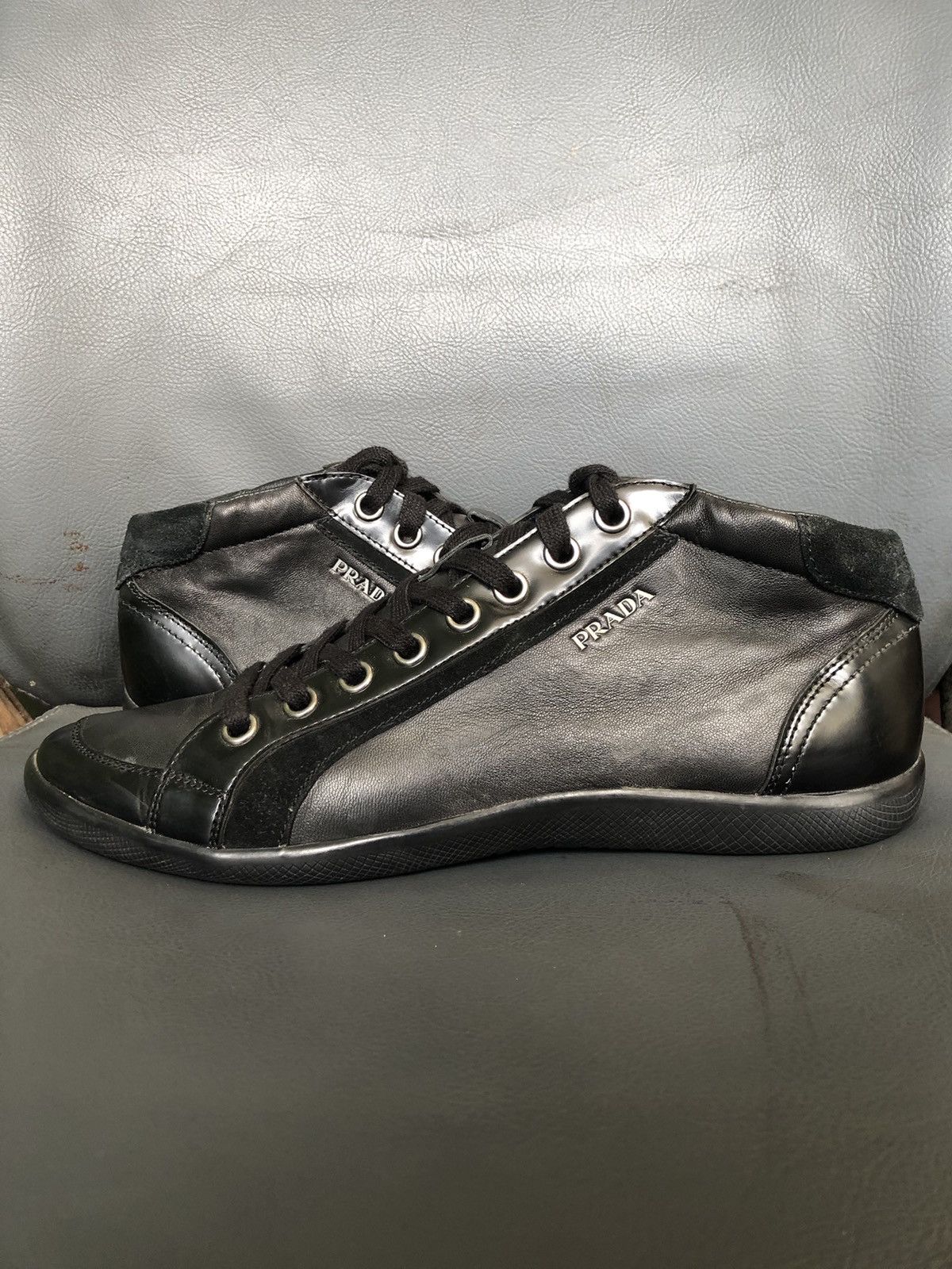 Prada Prada Blavk Calfskin Leather Men’s Sneakers Size 8.5 Size US 8.5 / EU 41-42 - 1 Thumbnail