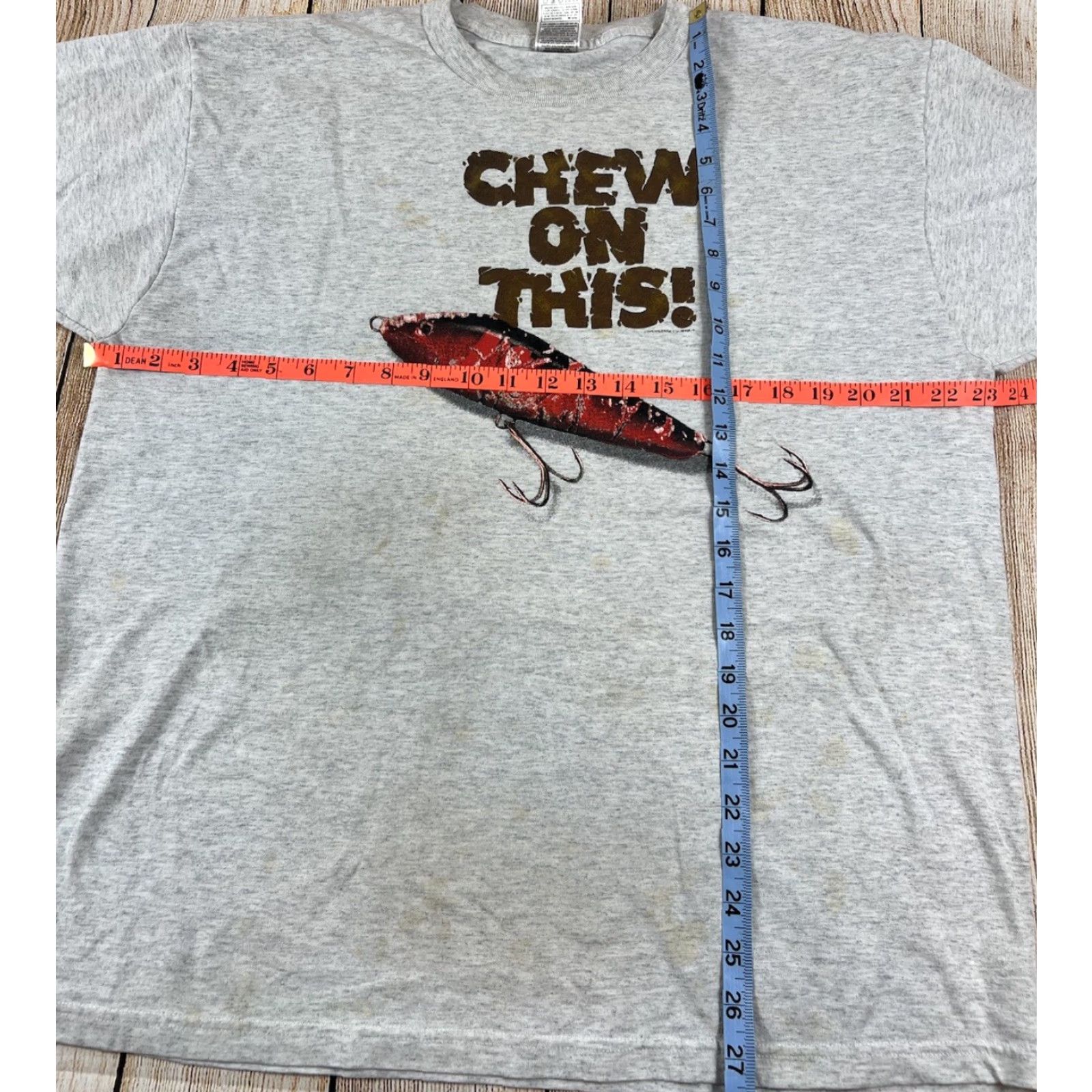 Fruit Of The Loom VINTAGE Fishing T Shirt Chew On This Lure XL Gray Men XL Fruit of the Loom T-Shirt Fish Pre owned Size US XL / EU 56 / 4 - 5 Thumbnail