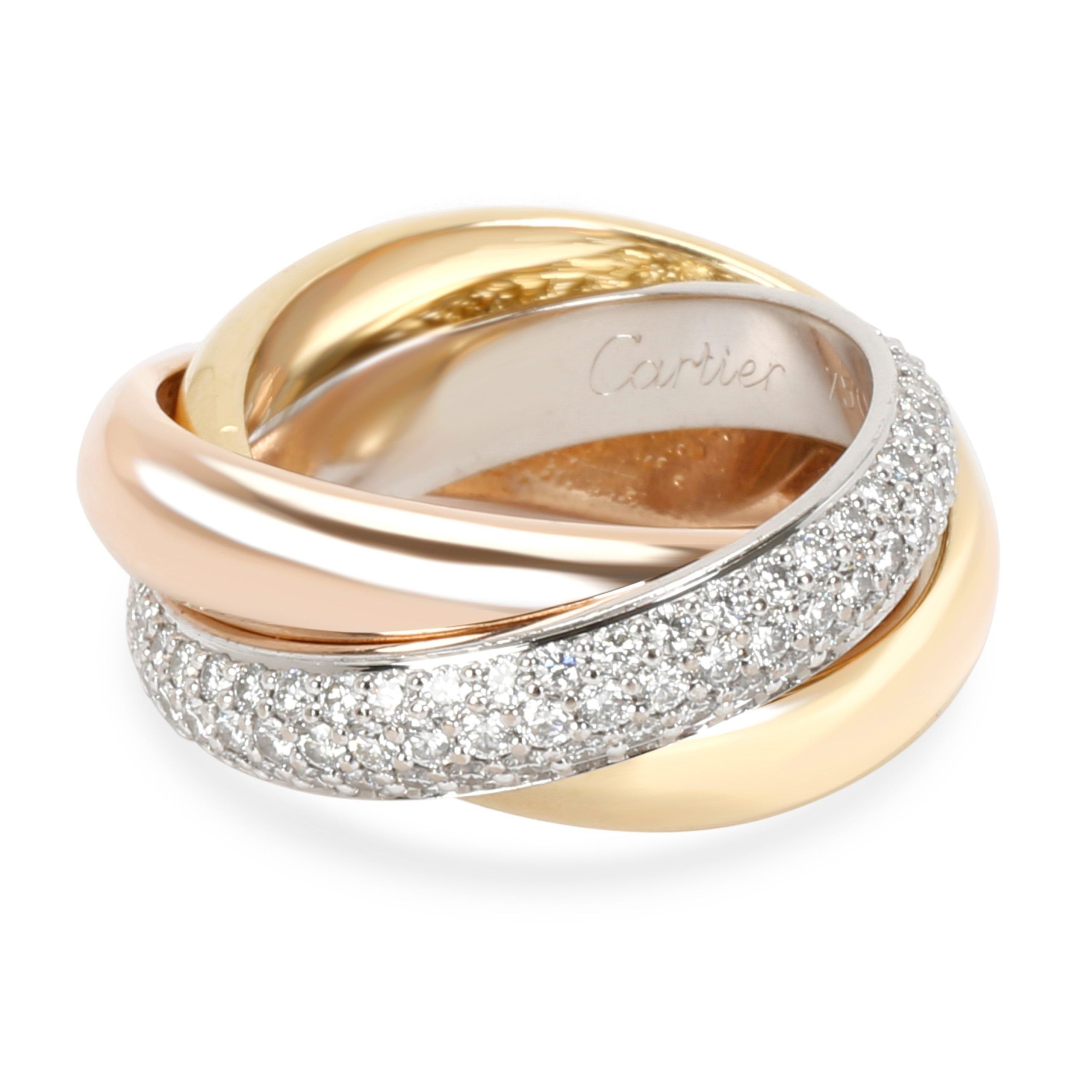 image of Cartier Classic Trinity Diamond Ring In 18K 3 Tone Gold 0.99 Ctw, Women's