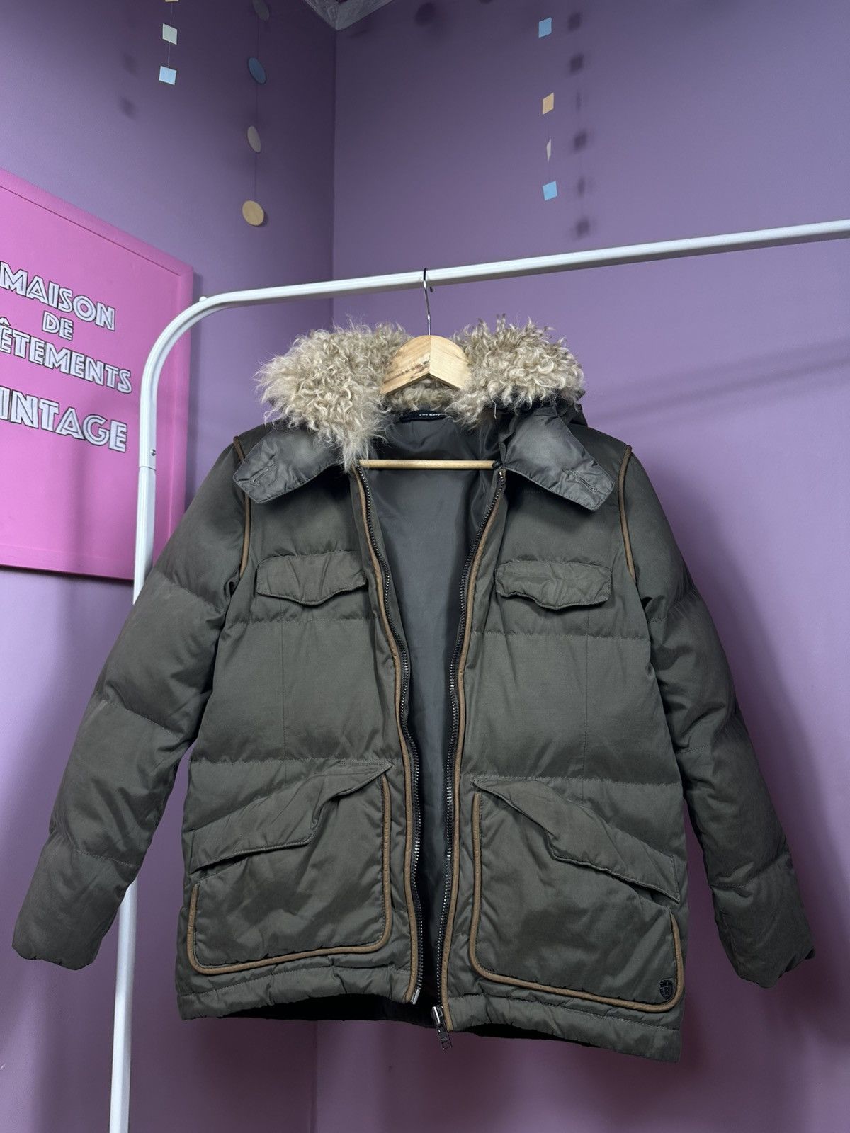 The Kooples The Kooples Down Jacket Puffer Parka Shearling Fur Khaki Size S / US 4 / IT 40 - 10 Thumbnail