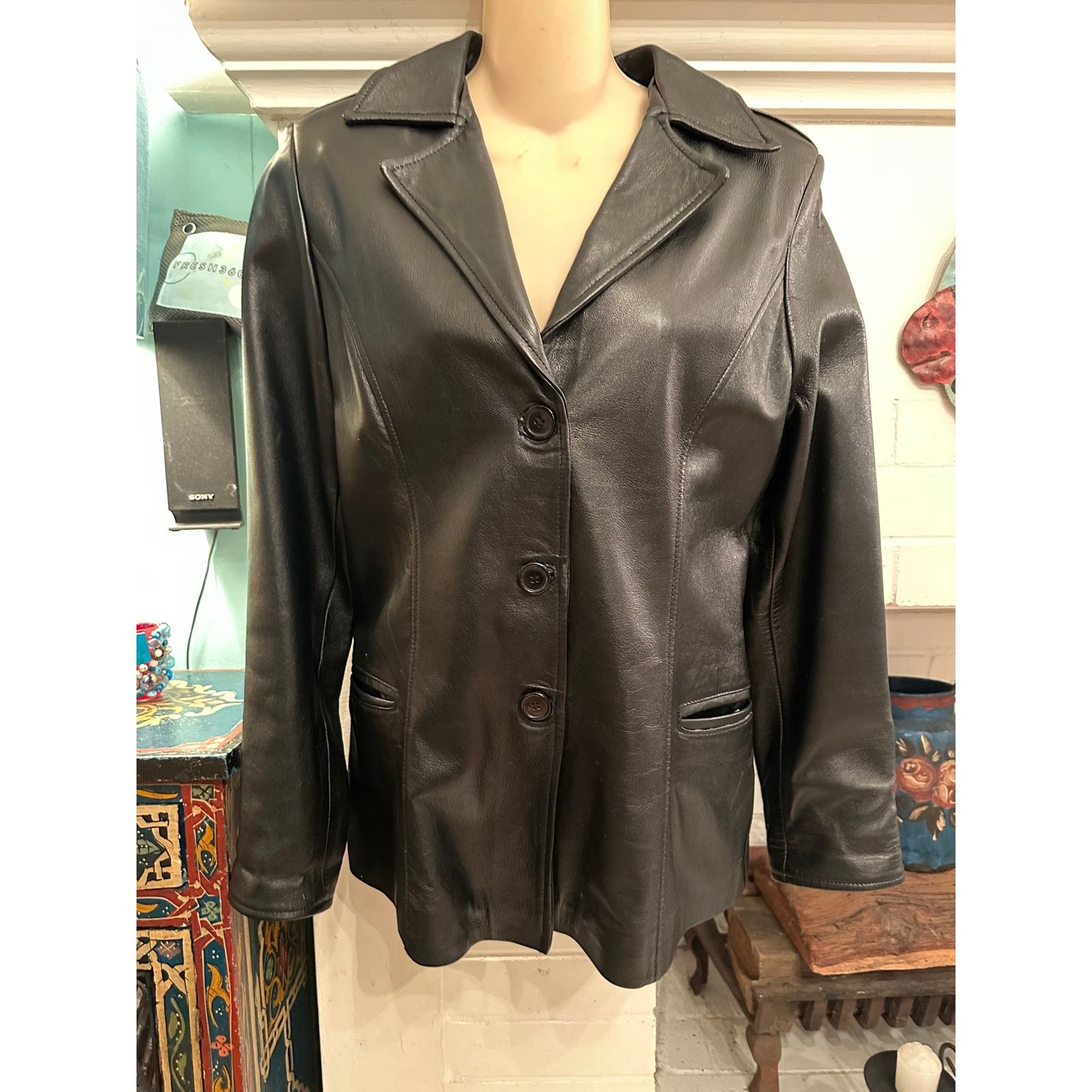 Vintage VINTAGE BLACK ITALIAN LEATHER BLAZER PEAJACKET PEACOAT M Size M / US 6-8 / IT 42-44 - 1 Thumbnail