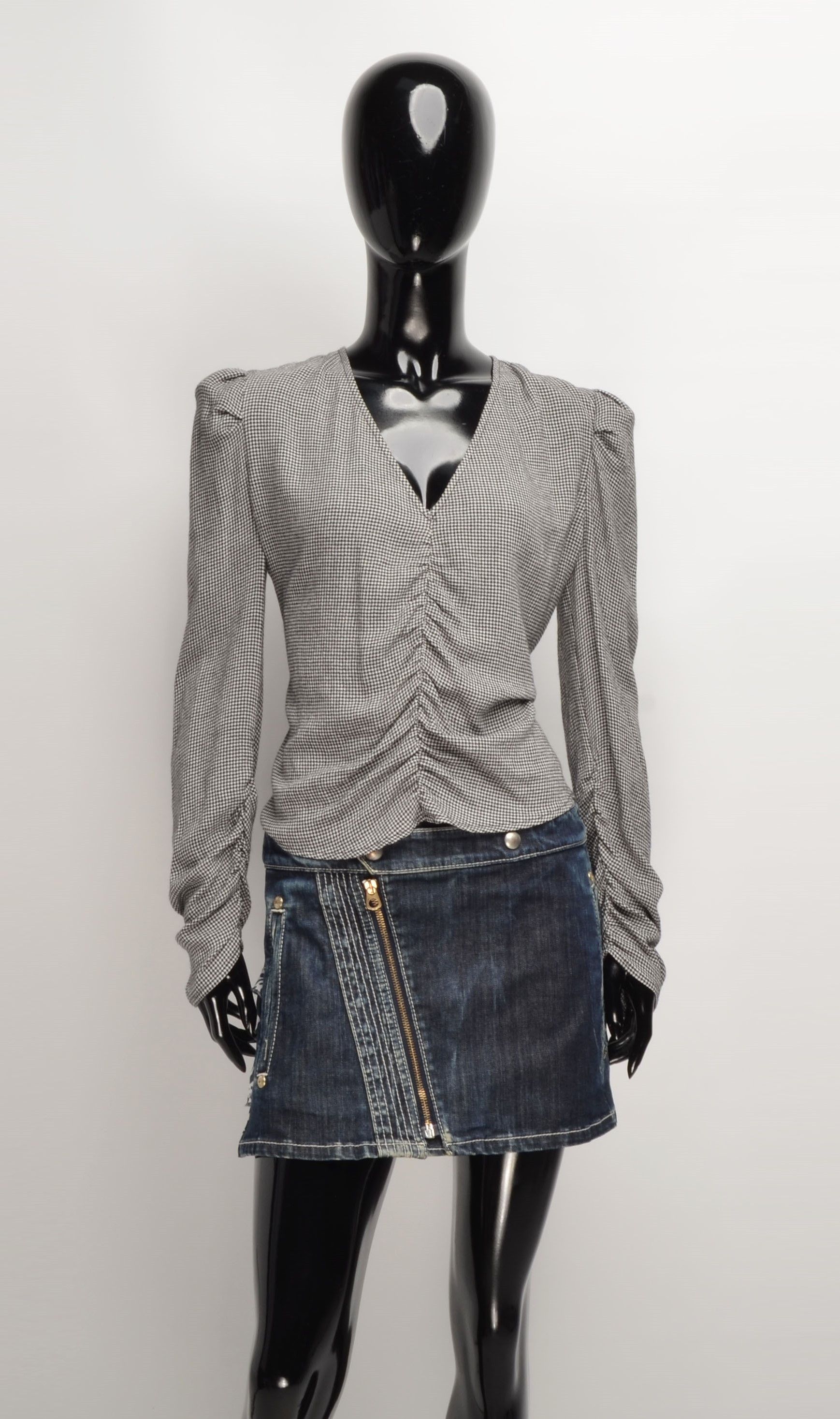 Other 8PM Italian Houndstooth Long Sleeve V-Neck Blouse Size S / US 4 / IT 40 - 1 Thumbnail