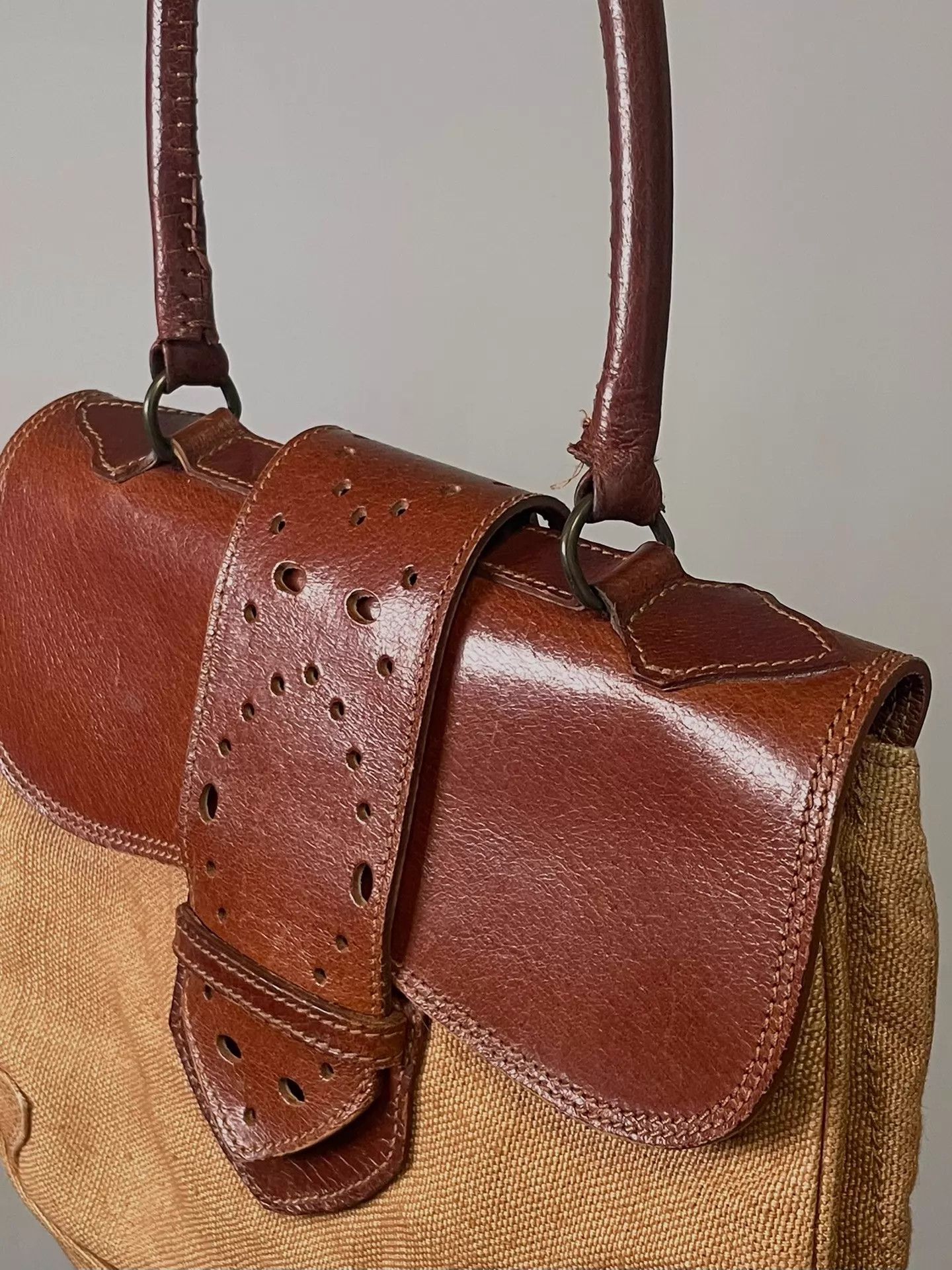 Dries Van Noten Dries Van Noten 90s Early Handbag Tobacco & Natural Canvas Size ONE SIZE - 4 Thumbnail
