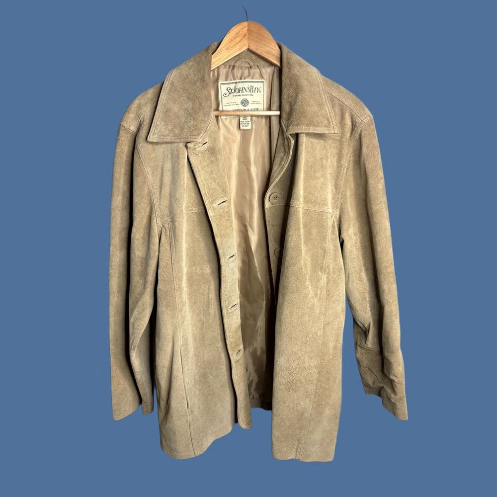 Vintage St. Johns Bay Jacket Womens Large Tan Washable Suede Button Front Car Coat Size L / US 10 / IT 46 - 1 Thumbnail