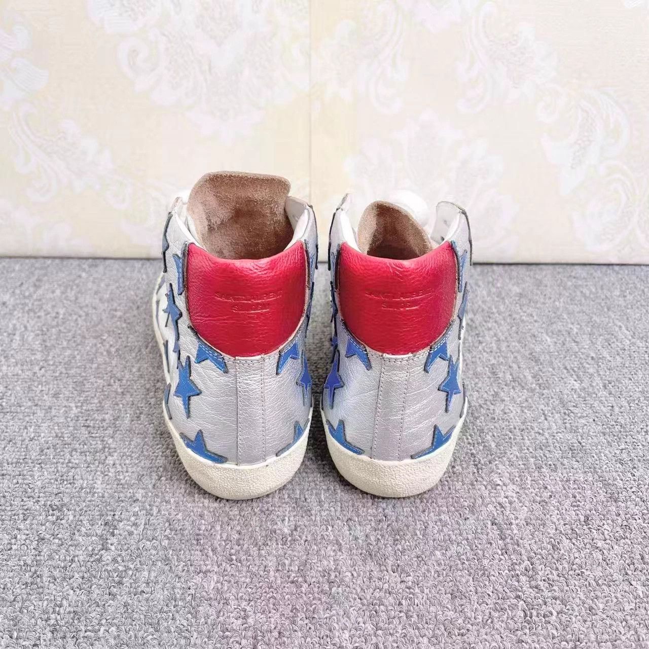 Yves Saint Laurent YSL Silver High-Top Blue Star Red Tail Sneakers 37.5 Size US 7.5 / IT 37.5 - 4 Thumbnail