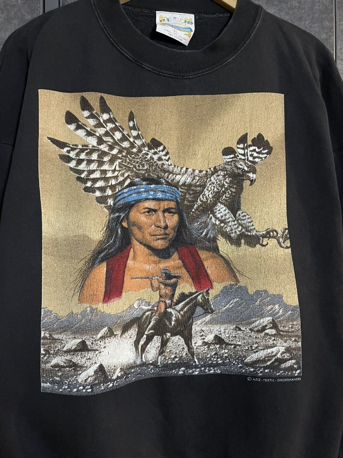 Vintage Vintage 90s Native American Boxy Sweatshirt 3D Emblem Harley Size US XL / EU 56 / 4 - 3 Thumbnail