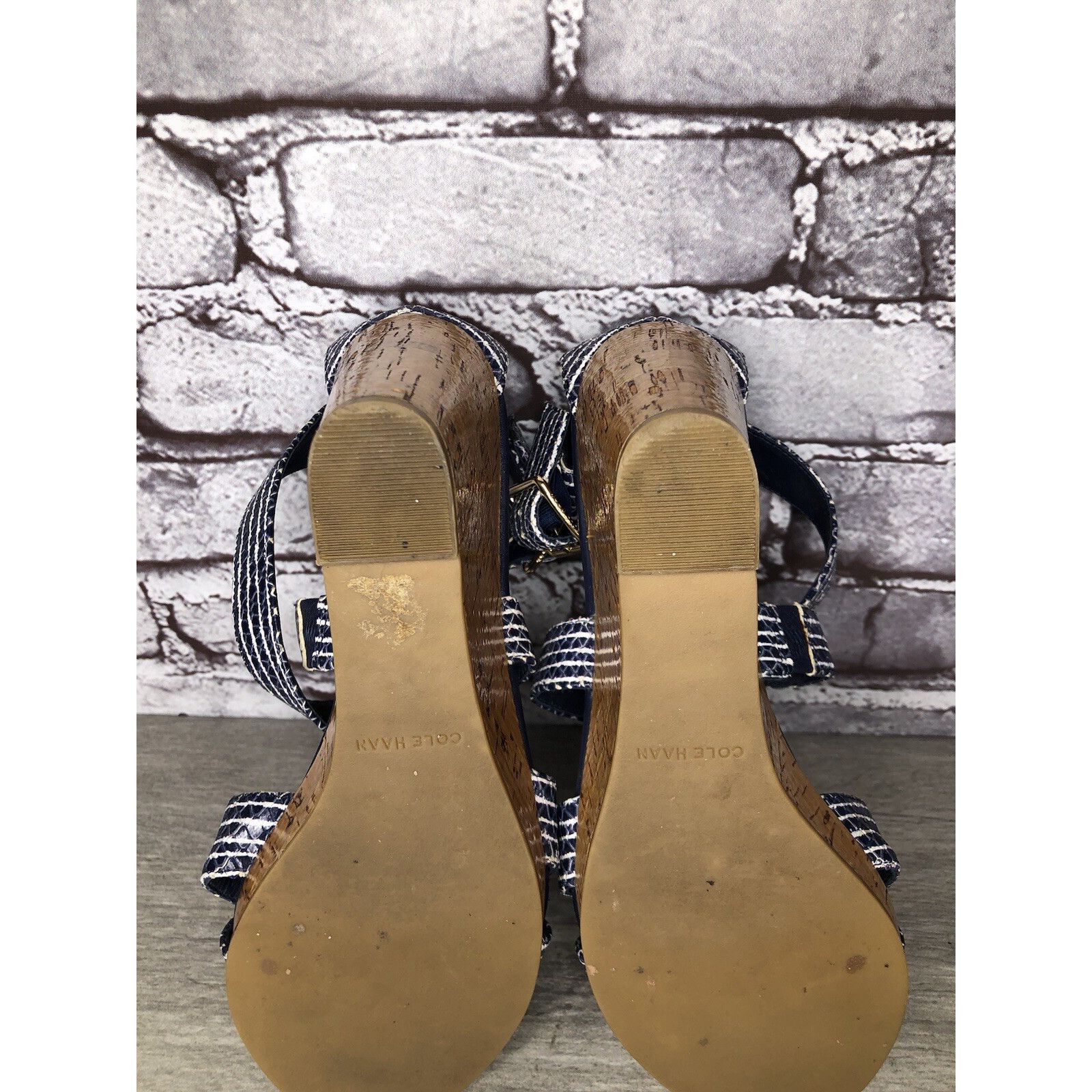 Cole Haan Cole Haan Grand OS Blue White Stripe Leather Cork Wedge Sand Size US 7.5 / IT 37.5 - 19 Thumbnail